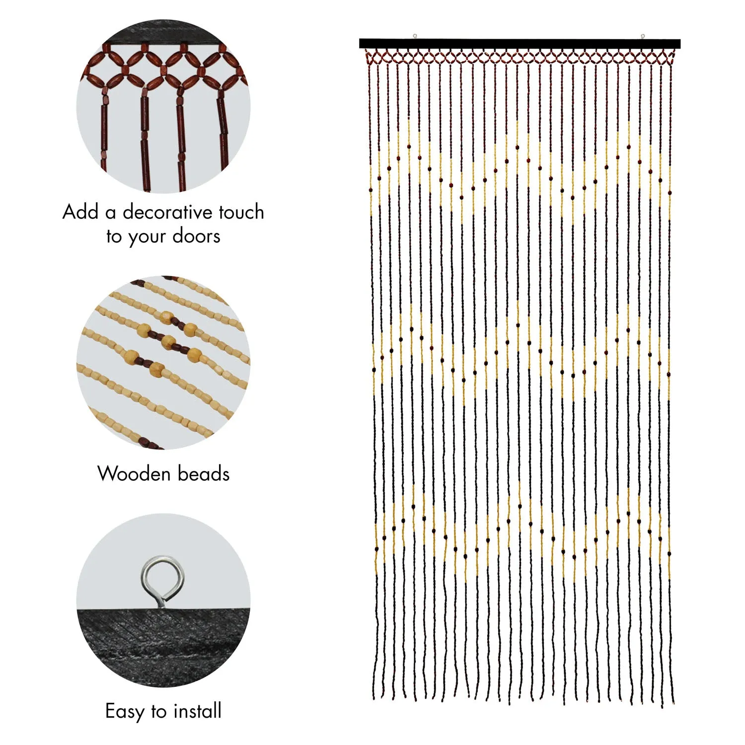 Tuscany Waves Beaded Door Curtain - Brown, Wood by Julian Charles, alternate view