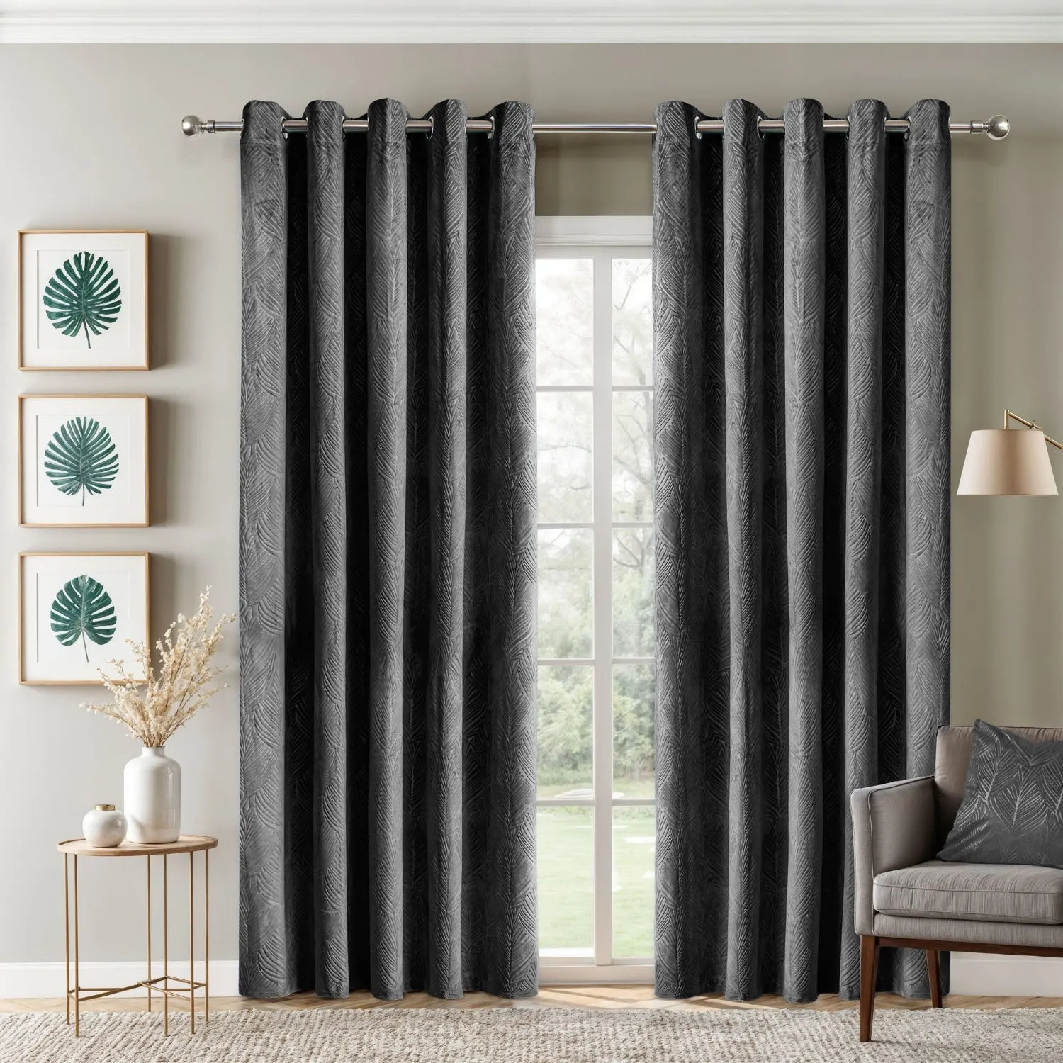 Twilight Charcoal Blackout Eyelet Curtains - Grey, Velvet product