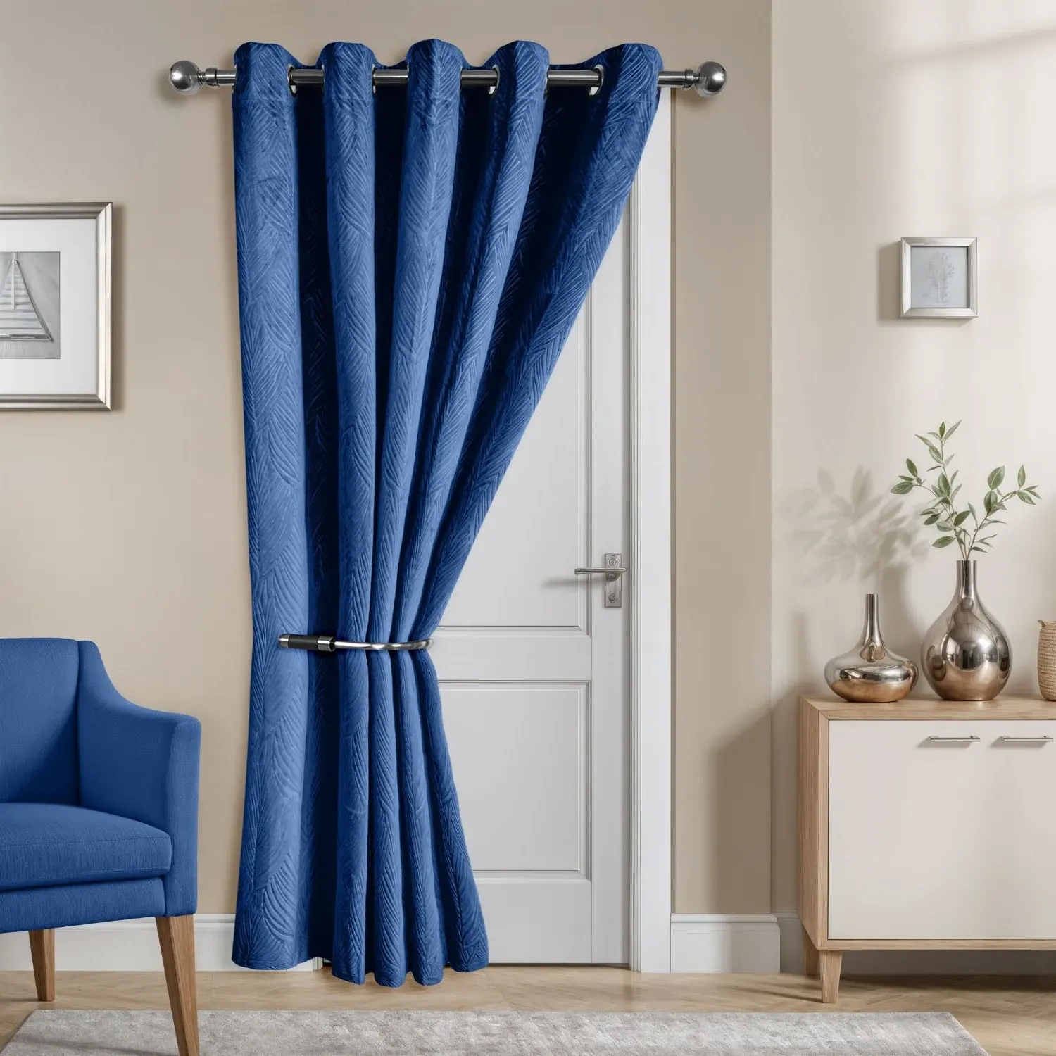 Twilight Door Curtain Thermal Blackout - Navy Blue, Velvet product