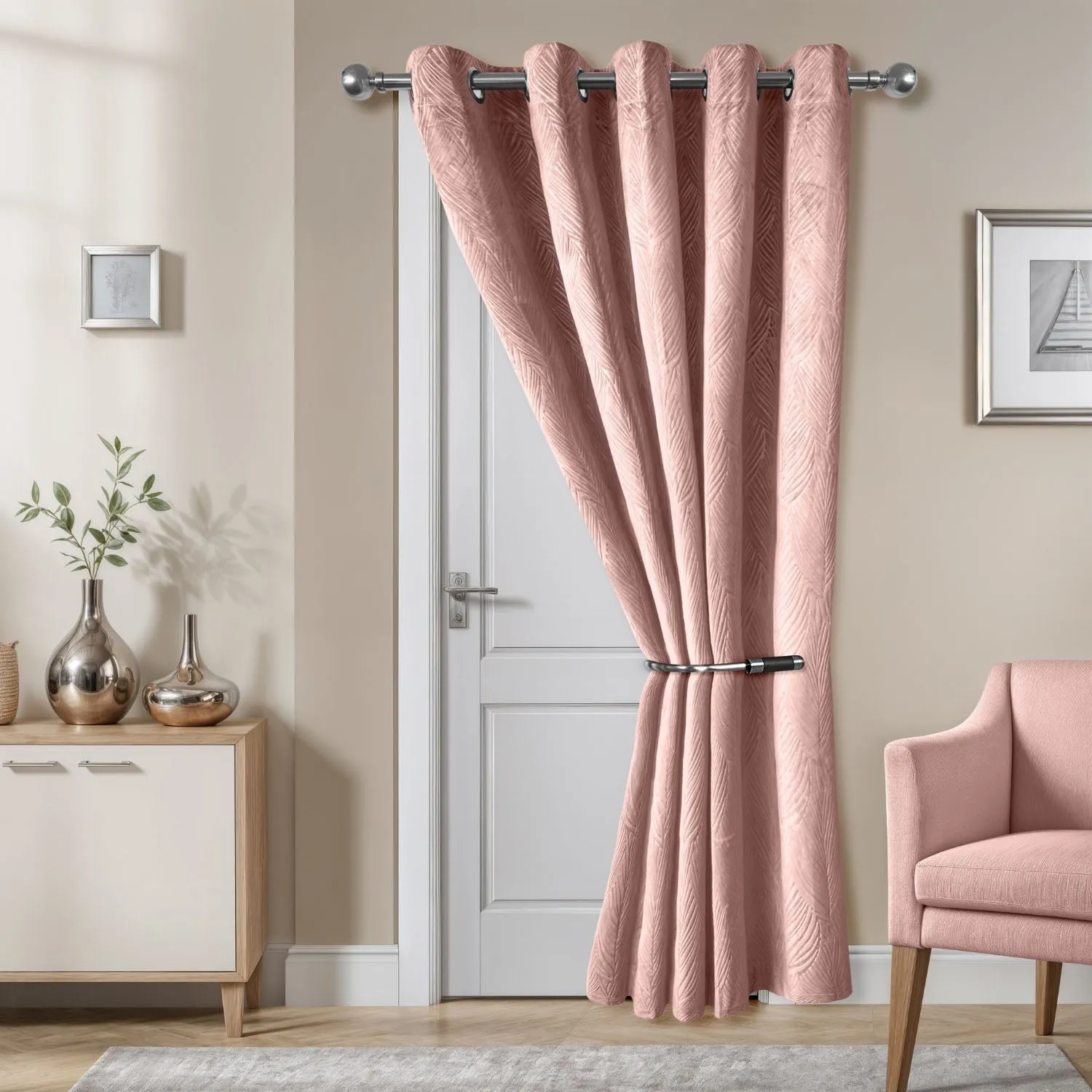 Twilight Thermal Blackout Door Curtain W137 x L213cm - Pink, Velvet product