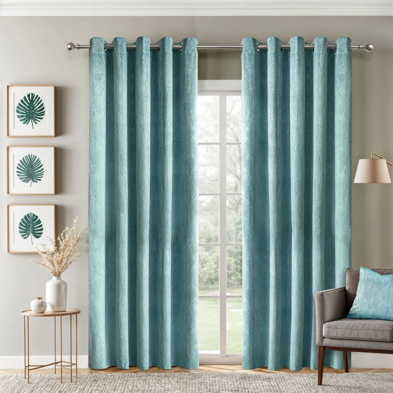 Twilight Velvet Blackout Eyelet Curtains - Duck Egg Blue product