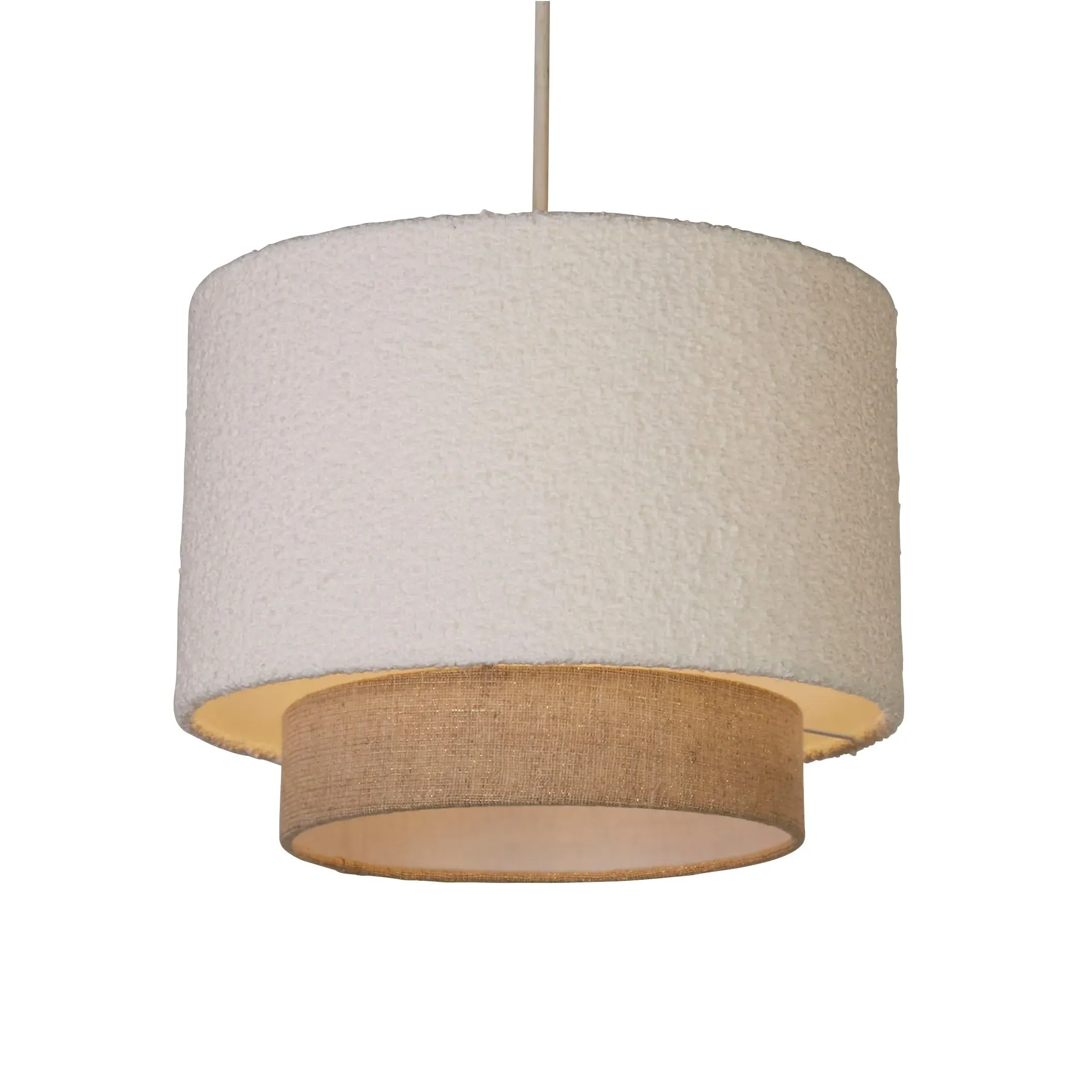 Two Tier Boucle Lampshade - White, Gold Lined