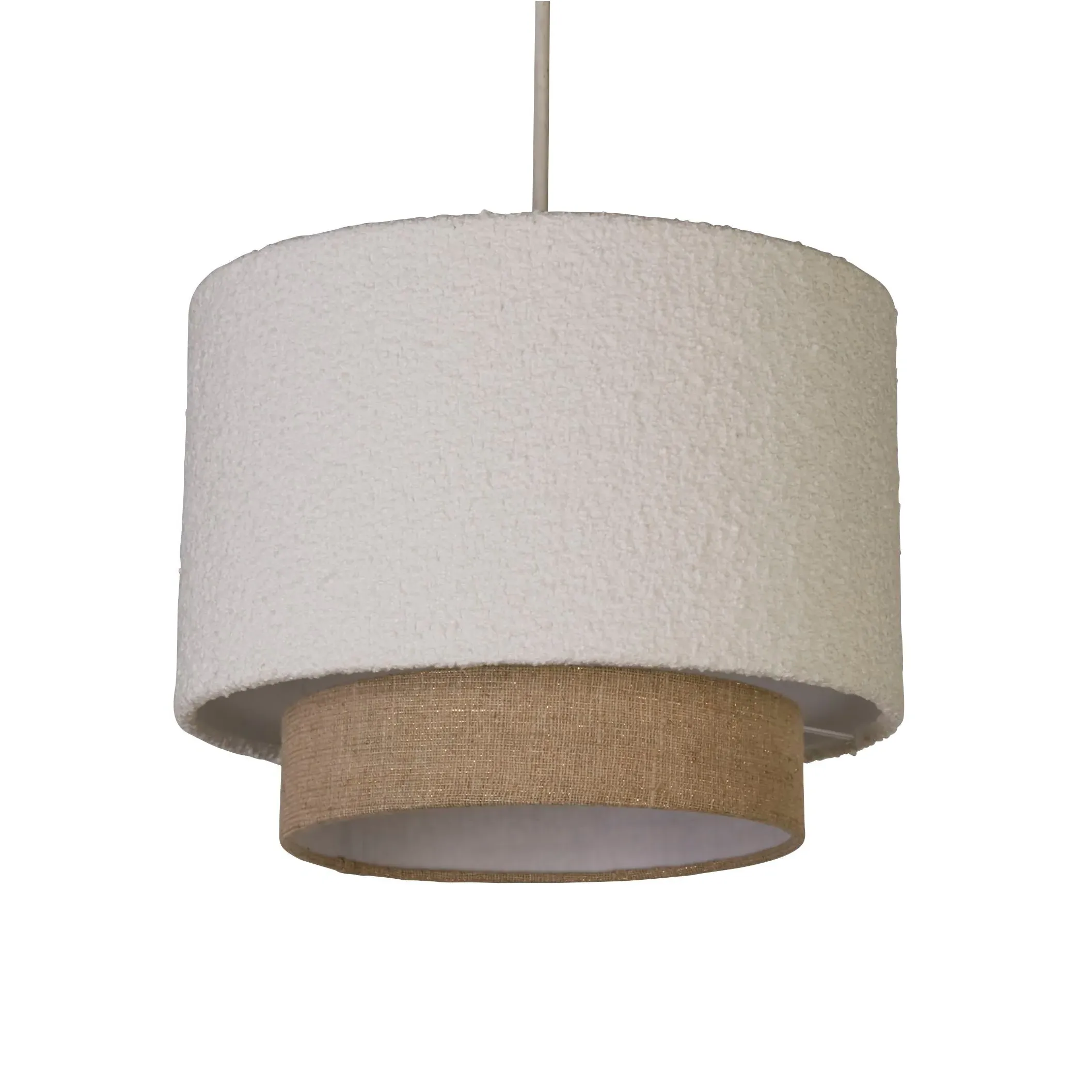 Two Tier Boucle Lampshade - White, Gold Lined