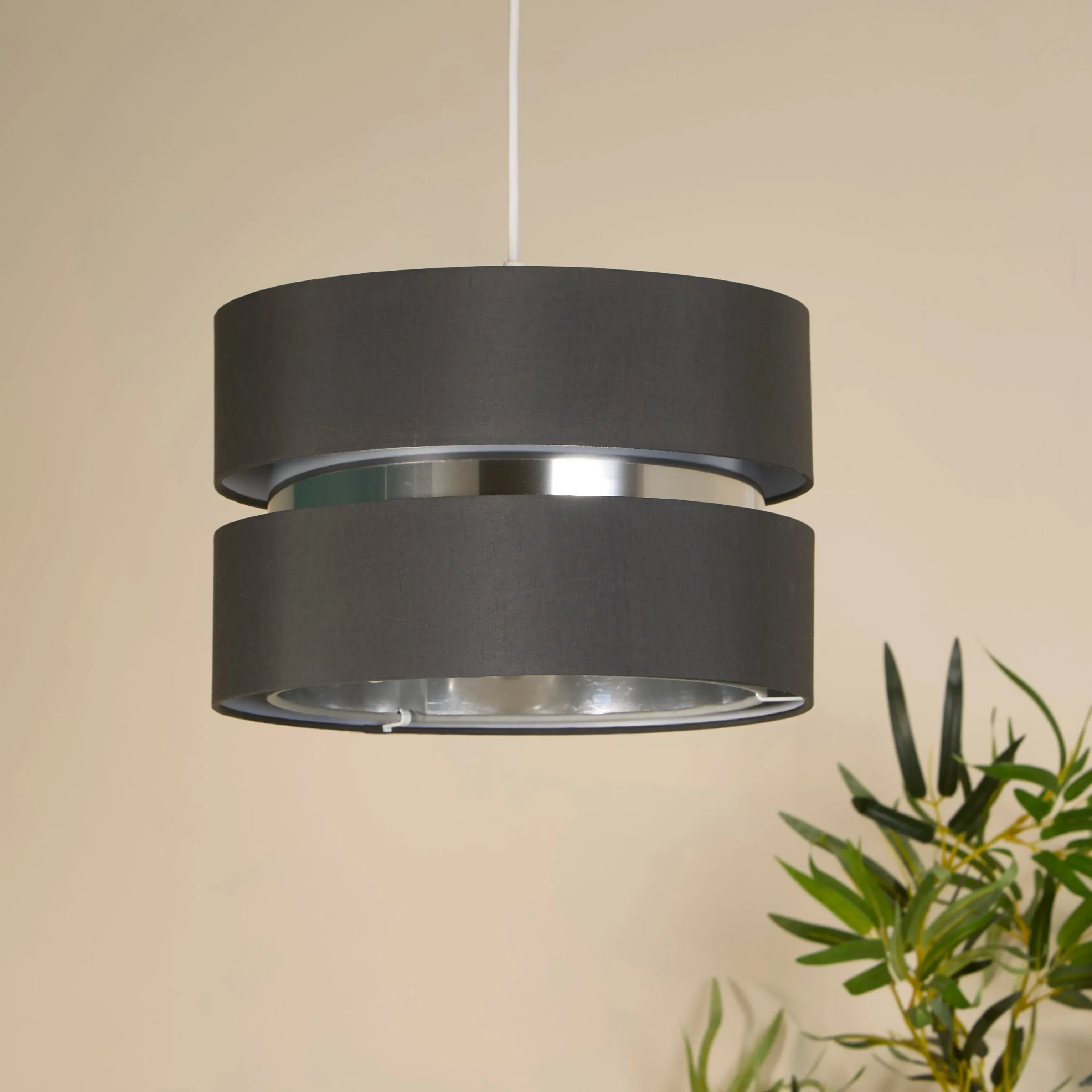 Two Tier Drum Lamp Shade - Silver Grey, Cotton by Julian Charles, image 2