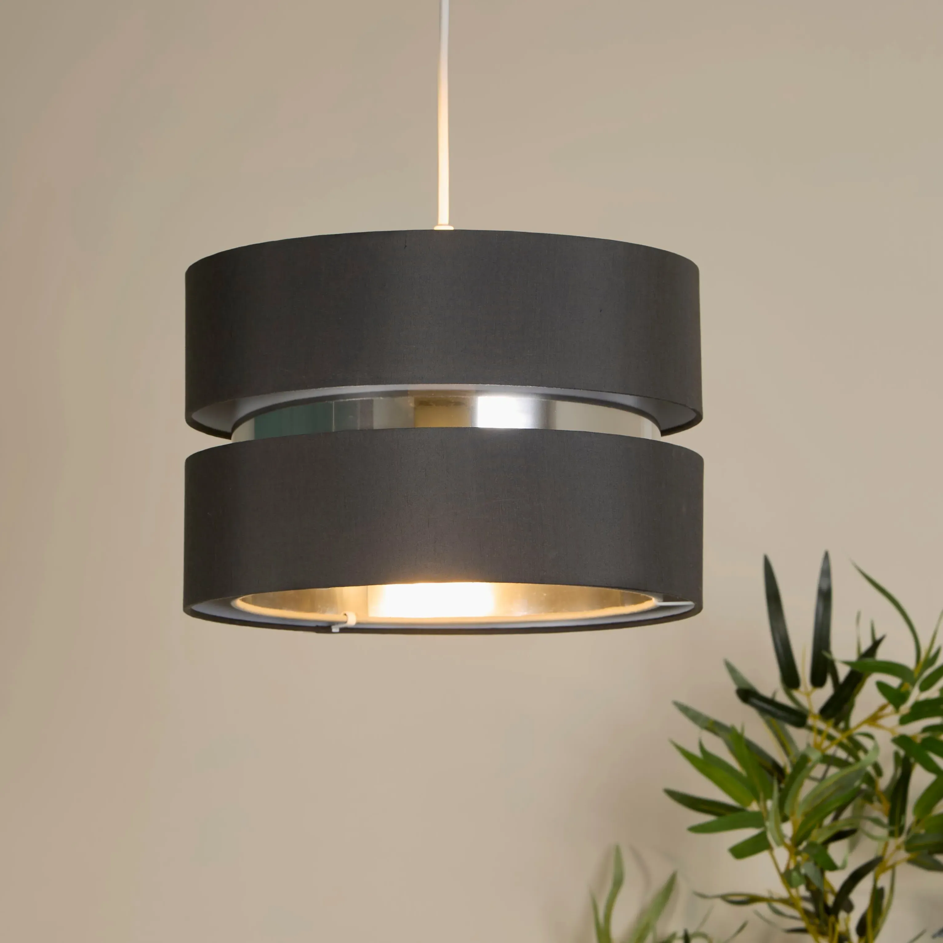 Two Tier Drum Lamp Shade - Silver Grey, Cotton by Julian Charles