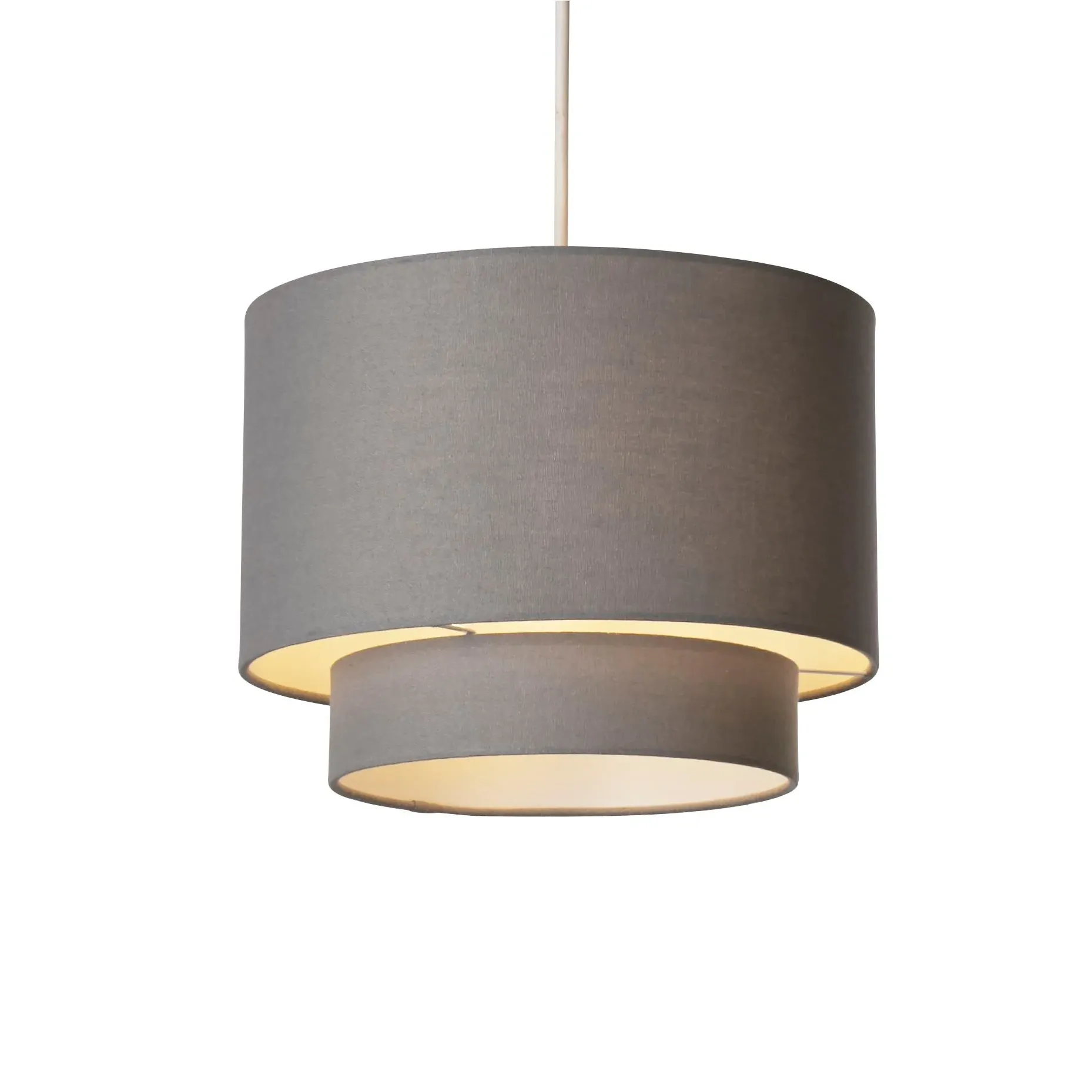 Two Tier Drum Lampshade - Grey, Linen