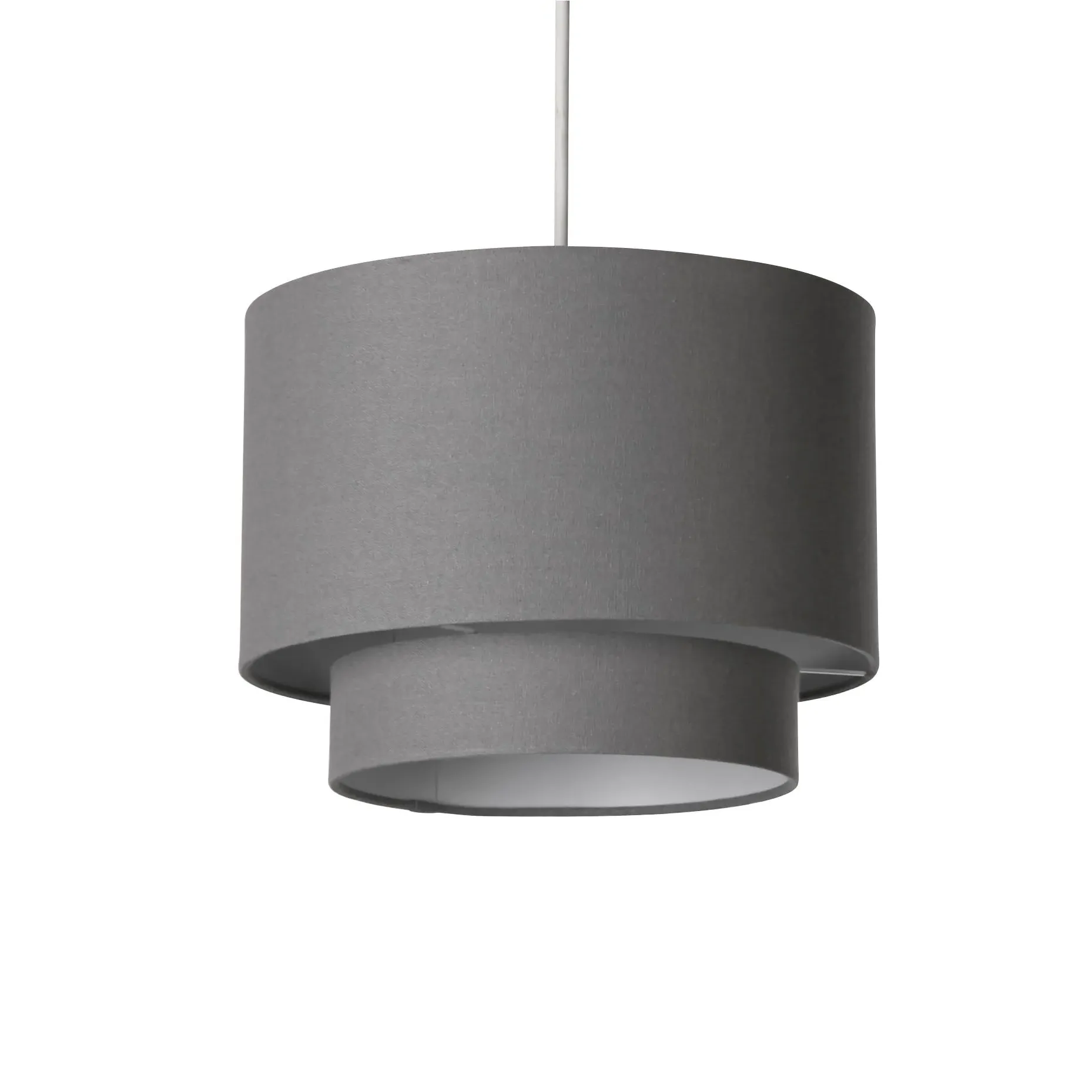 Two Tier Drum Lampshade - Grey, Linen image