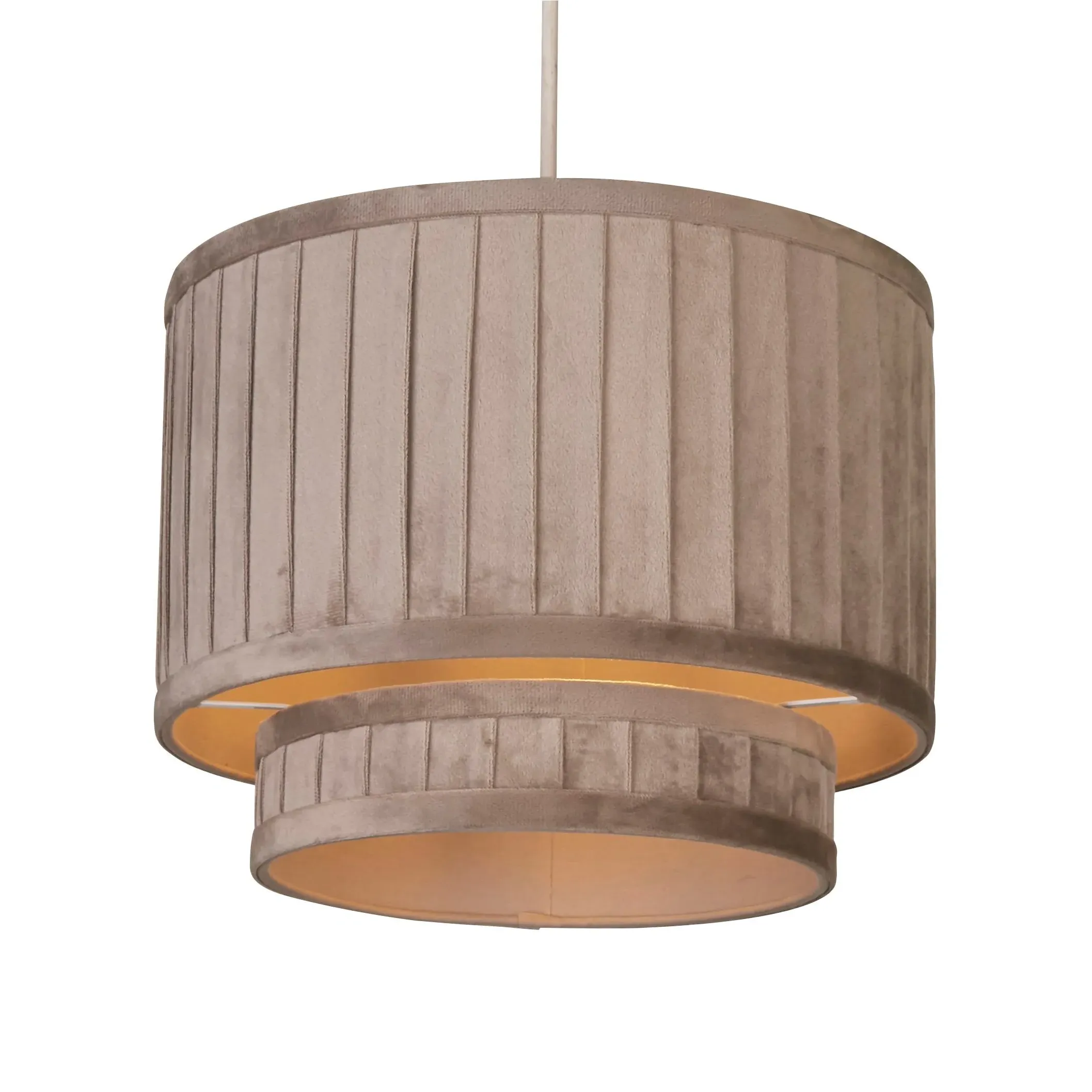 Two Tier Pleated Lampshade - Taupe, Velvet