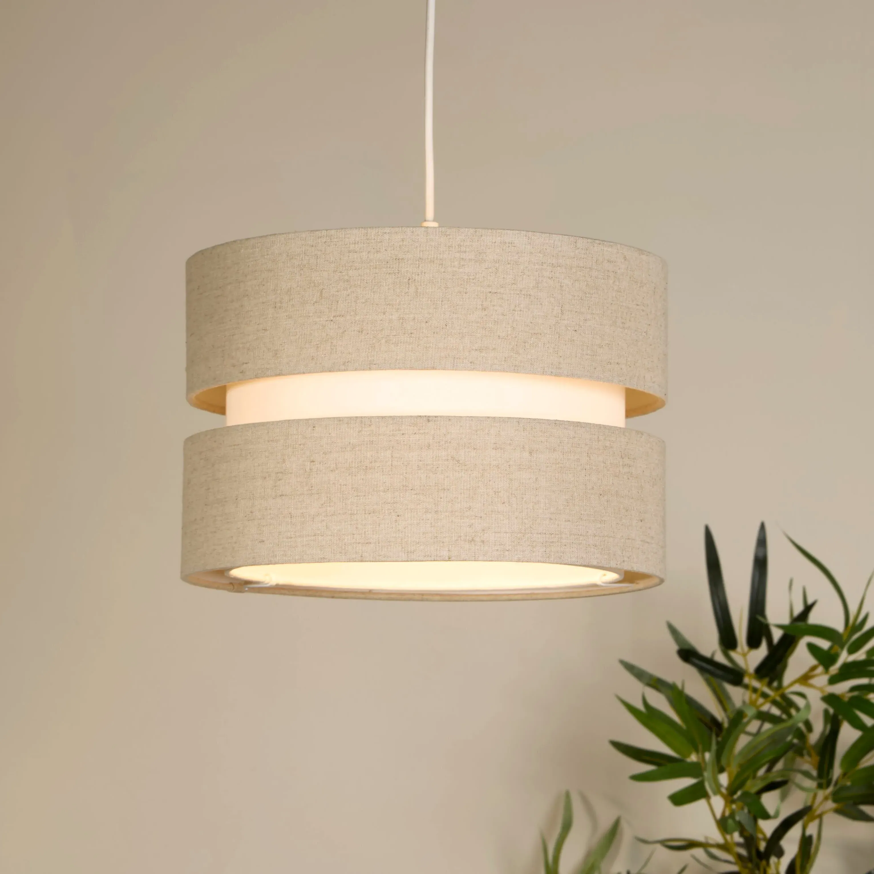 Two Tone Tier Drum Lamp Shade 30cm - Natural, Linen by Julian Charles