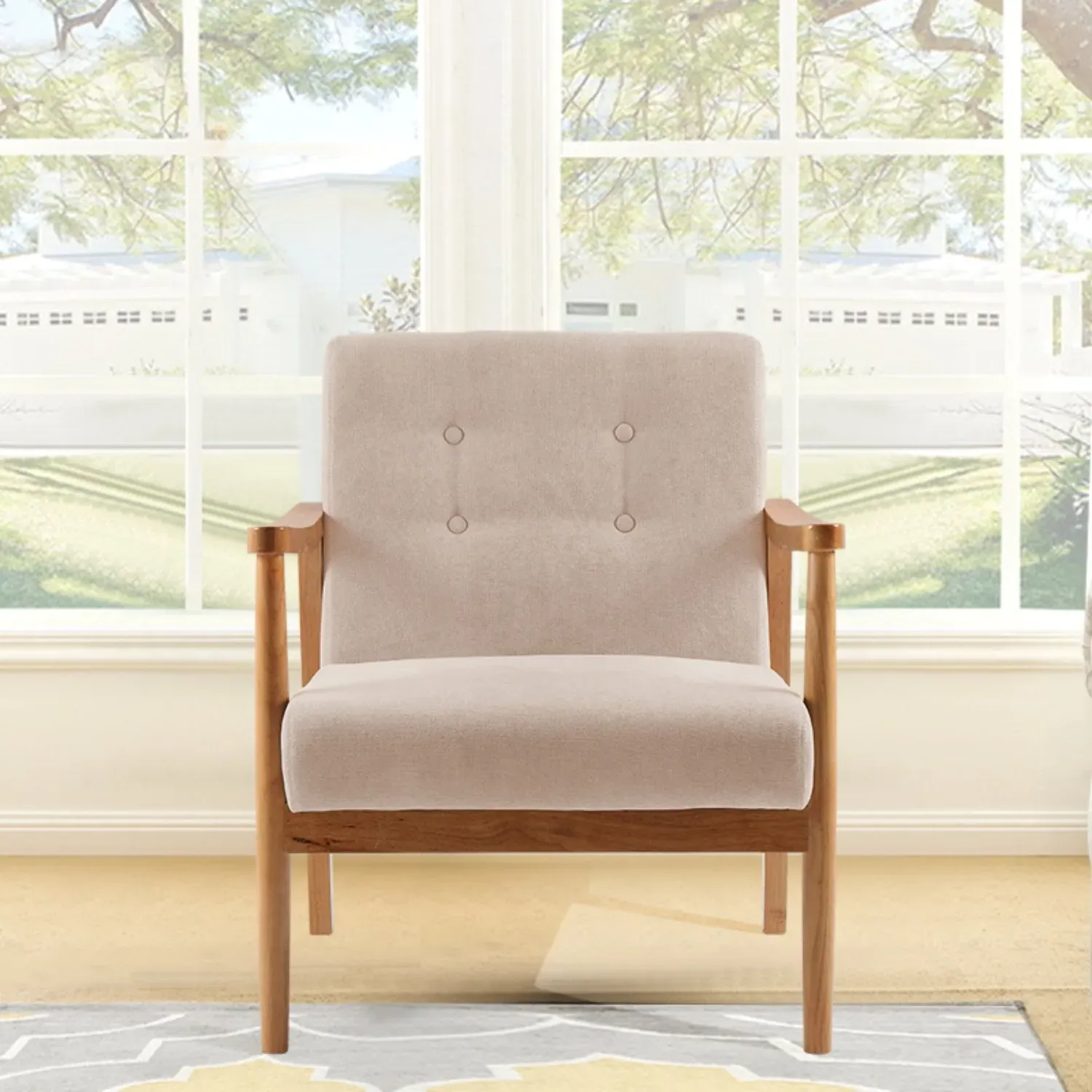 Upholstered Wooden Armchair - Beige product