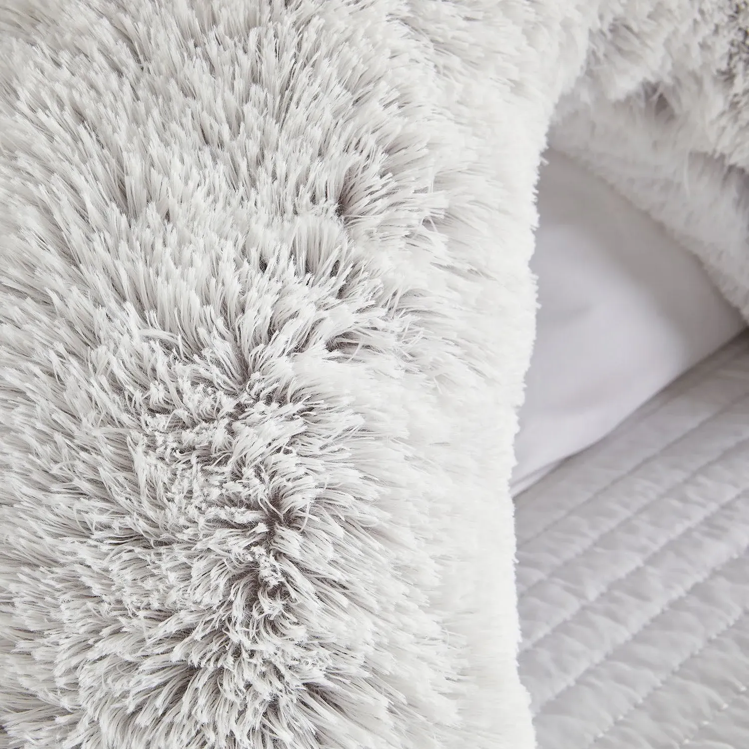 V-Shape Pillow with Long Hair - Grey, Fabric
