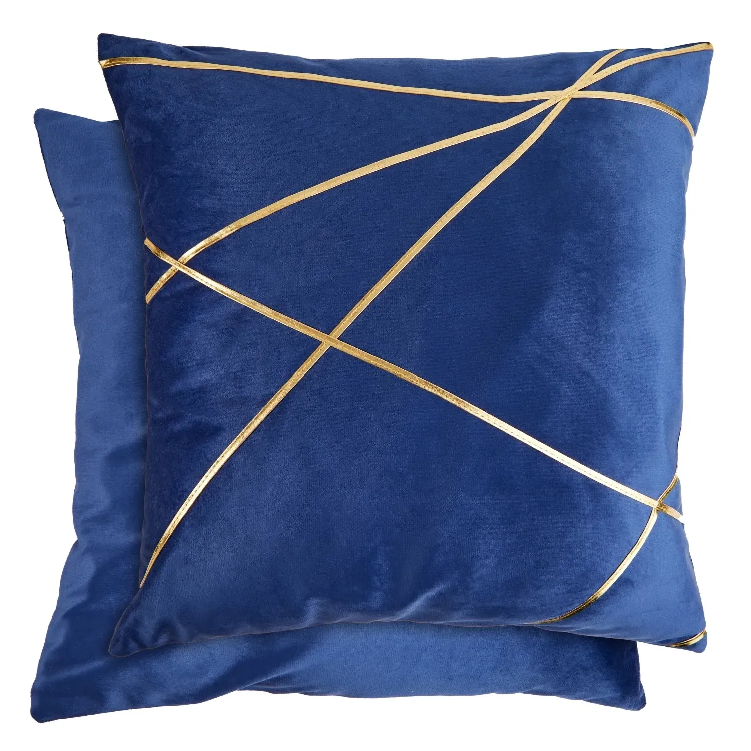 Cushion Cover Pair with Gold Design - Blue, Velvet product