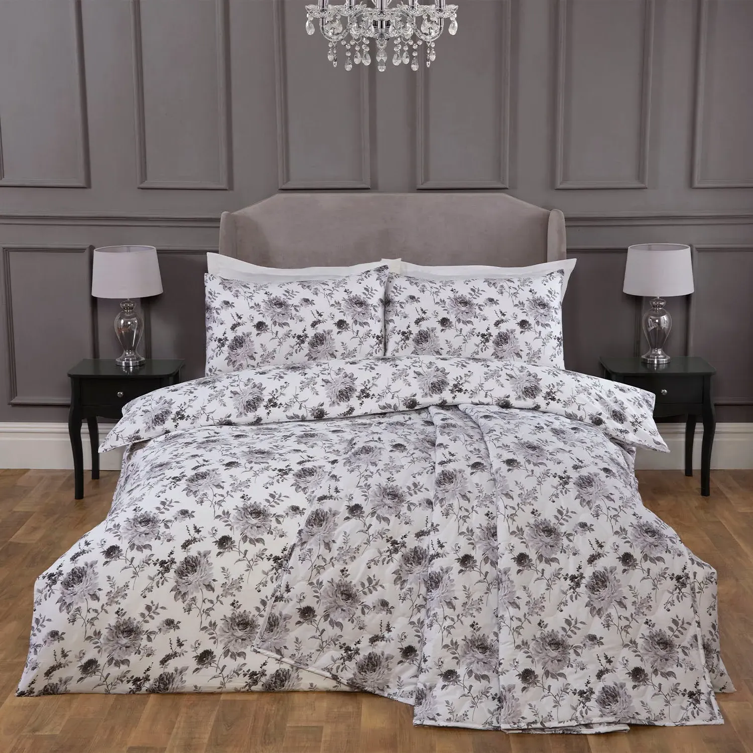 Verity Mono Single Duvet Set - Grey, 100% Cotton alternate view