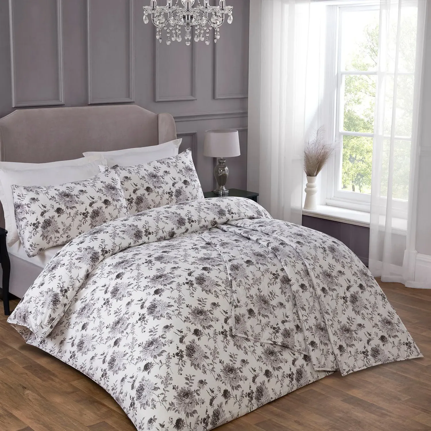 Verity Mono Single Duvet Set - Grey, 100% Cotton product
