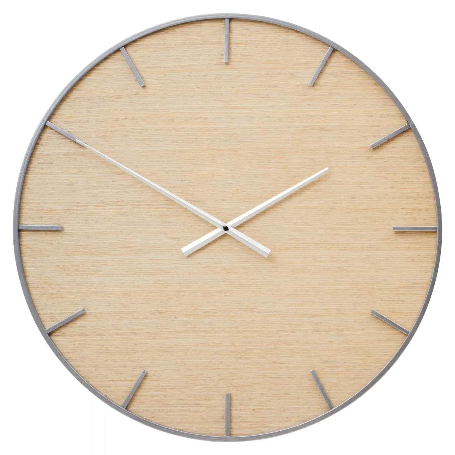 Wall Clock Silver Frame - Natural, Metal