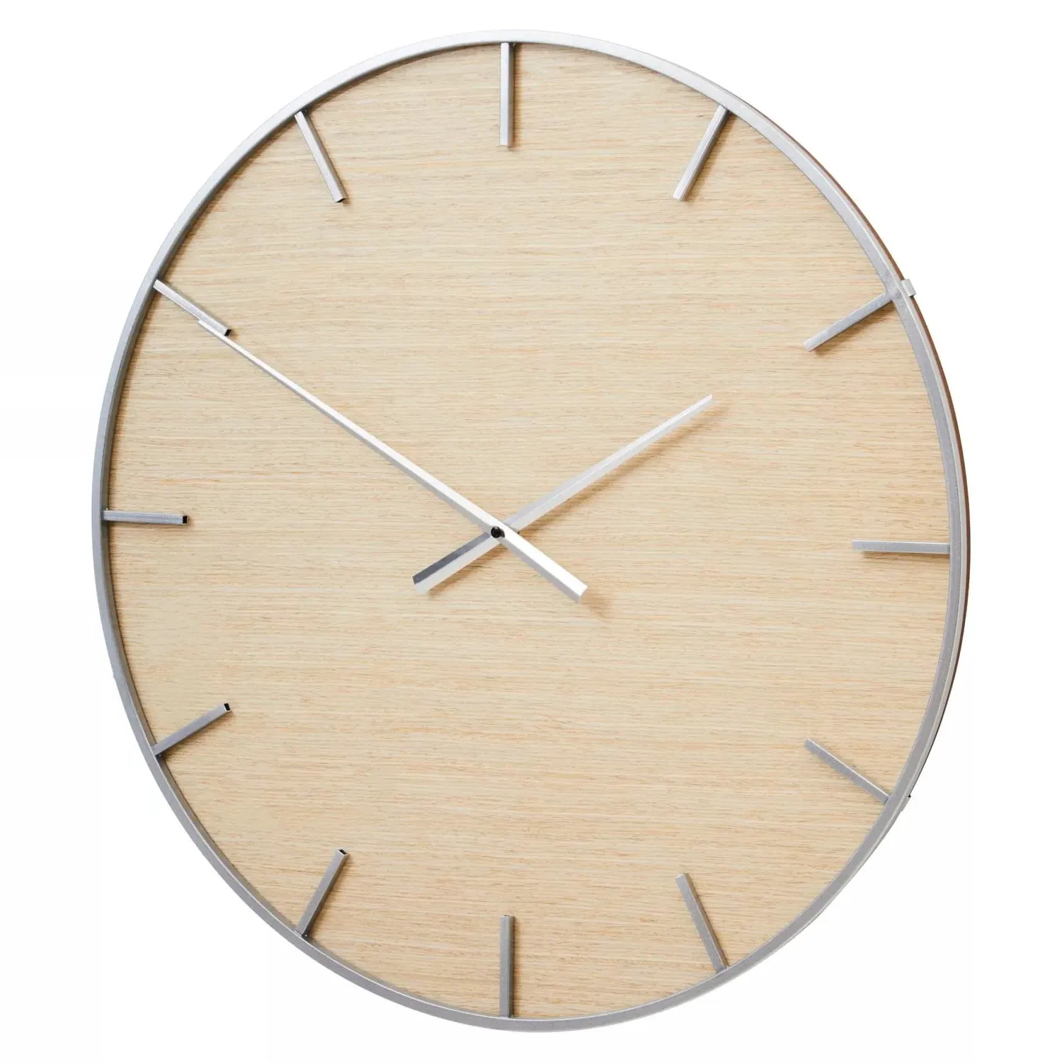 Wall Clock Silver Frame - Natural, Metal