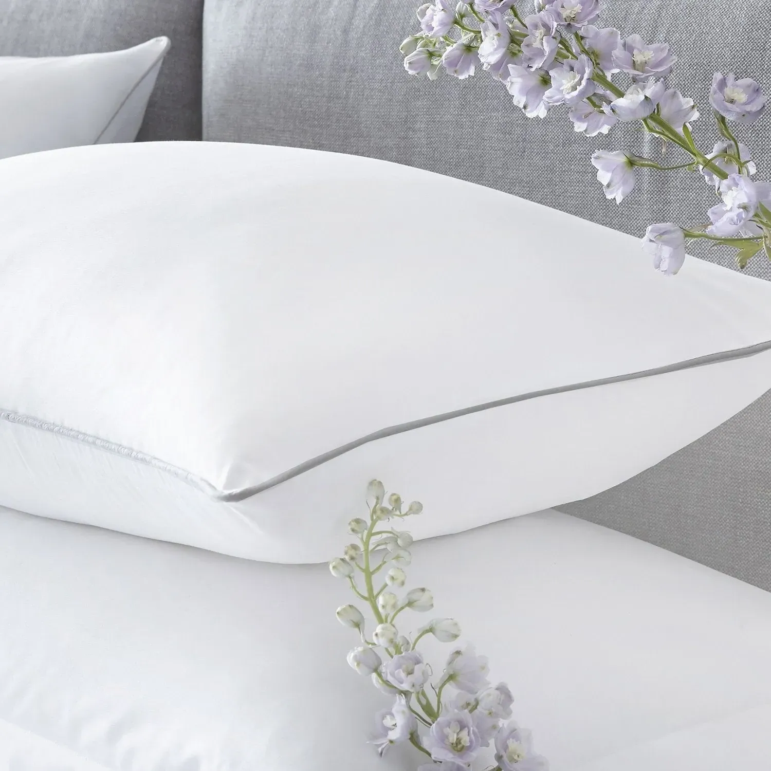 White Silver Contrast Piping Single Duvet Set - White, Cotton alternate view