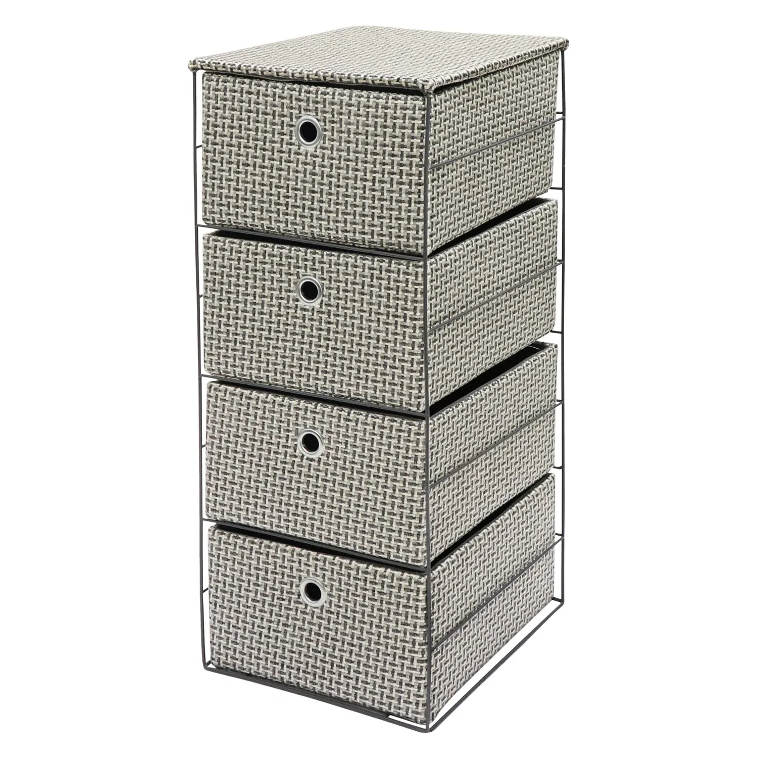 Wide 4-Drawer Storage Tower - Grey, Fabric