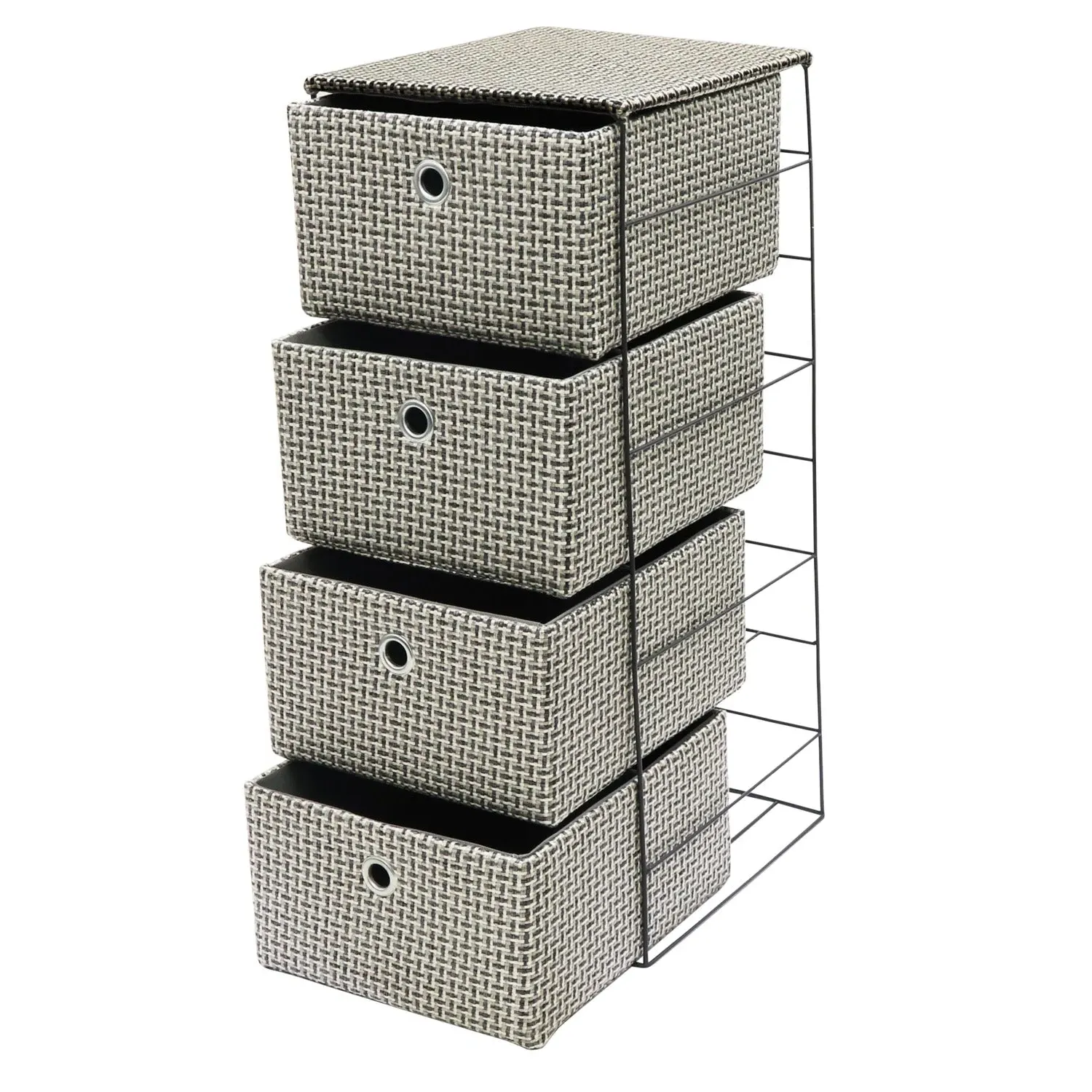 Wide 4-Drawer Storage Tower - Grey, Fabric
