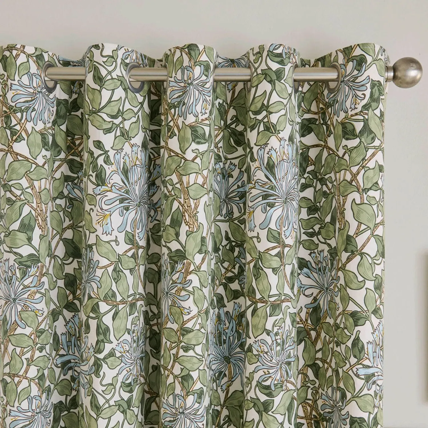 William Morris At Home Honeysuckle Blackout Eyelet Curtains - Green, Cotton by Julian Charles, image 2