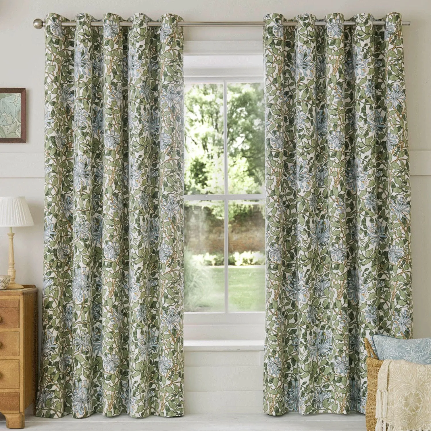 William Morris At Home Honeysuckle Blackout Eyelet Curtains - Green, Cotton by Julian Charles