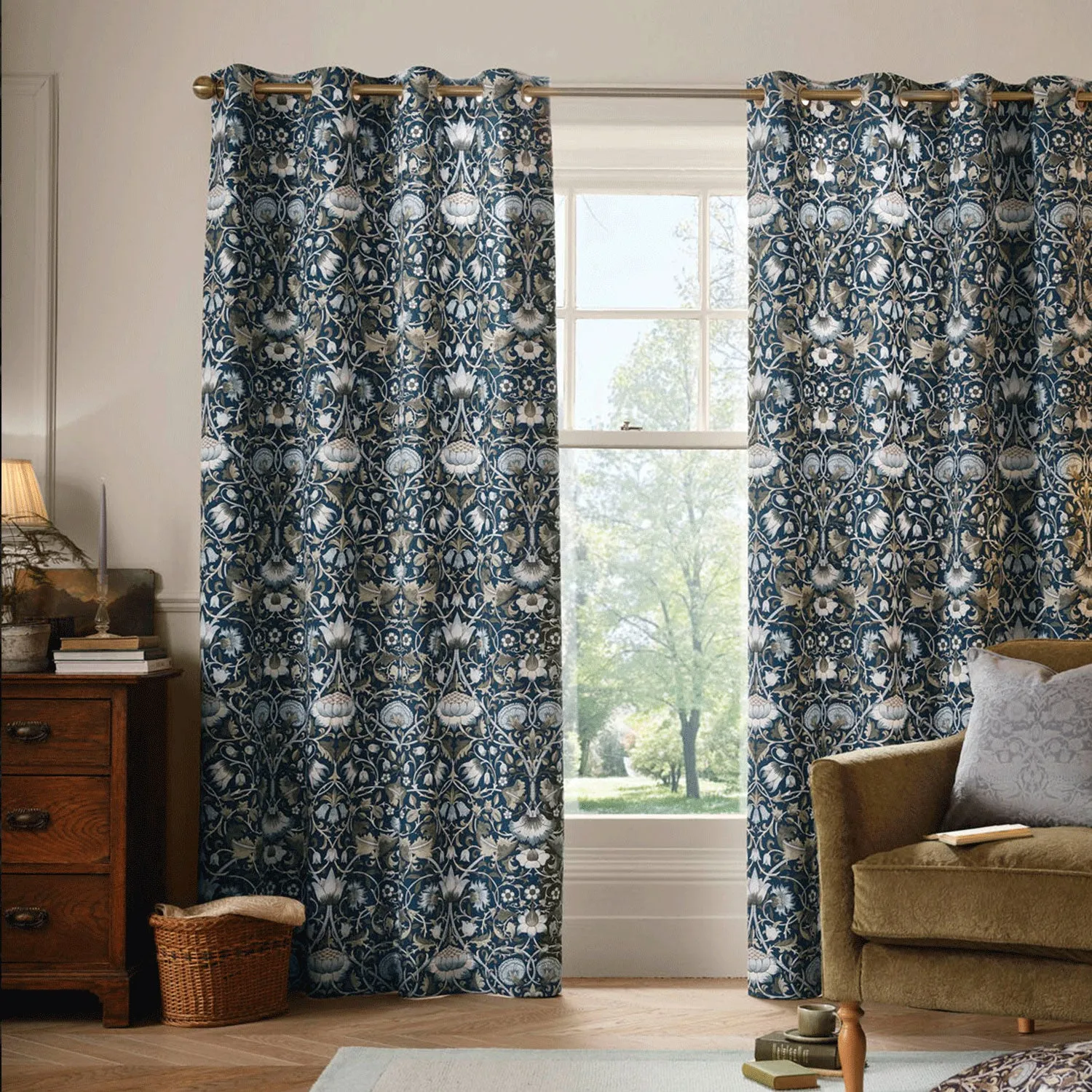 William Morris At Home Lodden Eyelet Curtains - Prussian Blue, Cotton by Julian Charles
