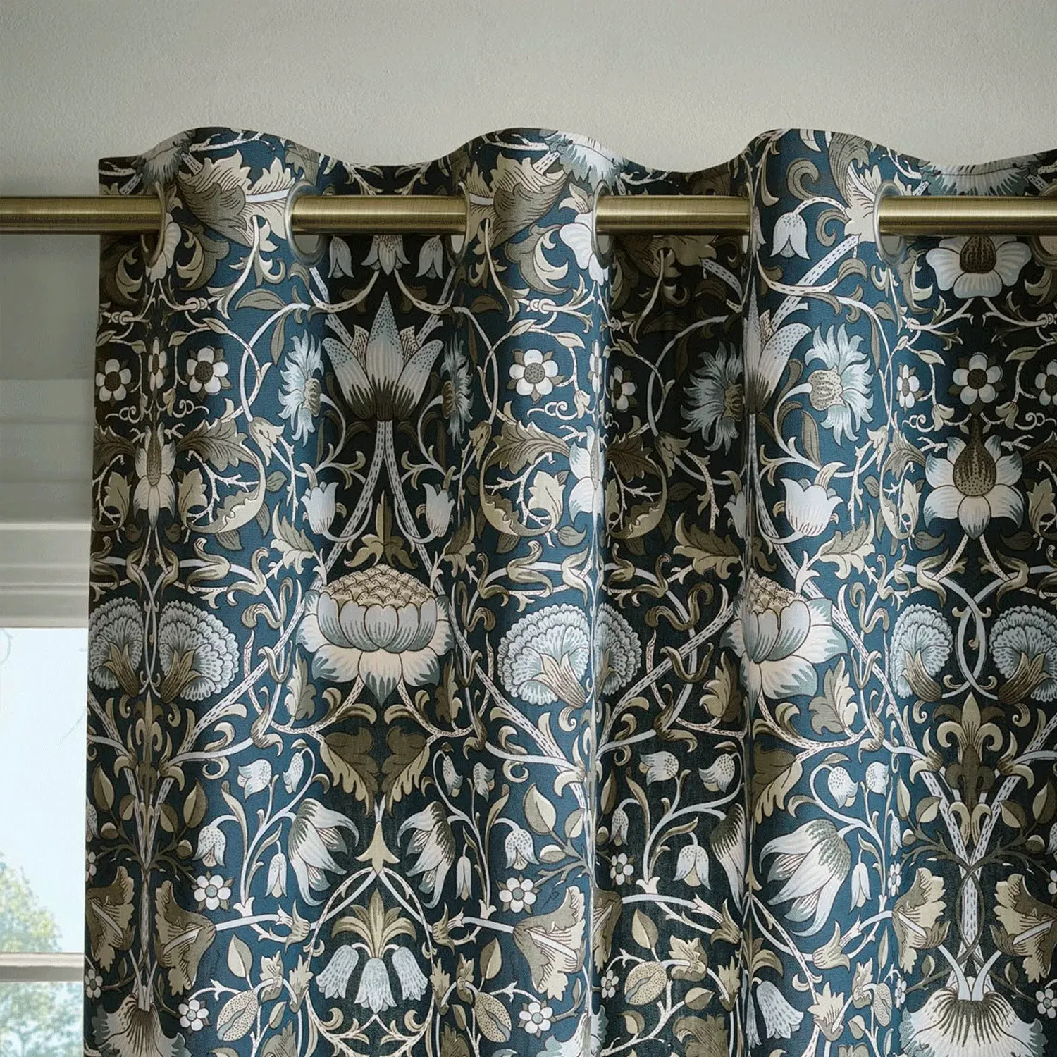 William Morris At Home Lodden Eyelet Curtains - Prussian Blue, Cotton by Julian Charles, image 2
