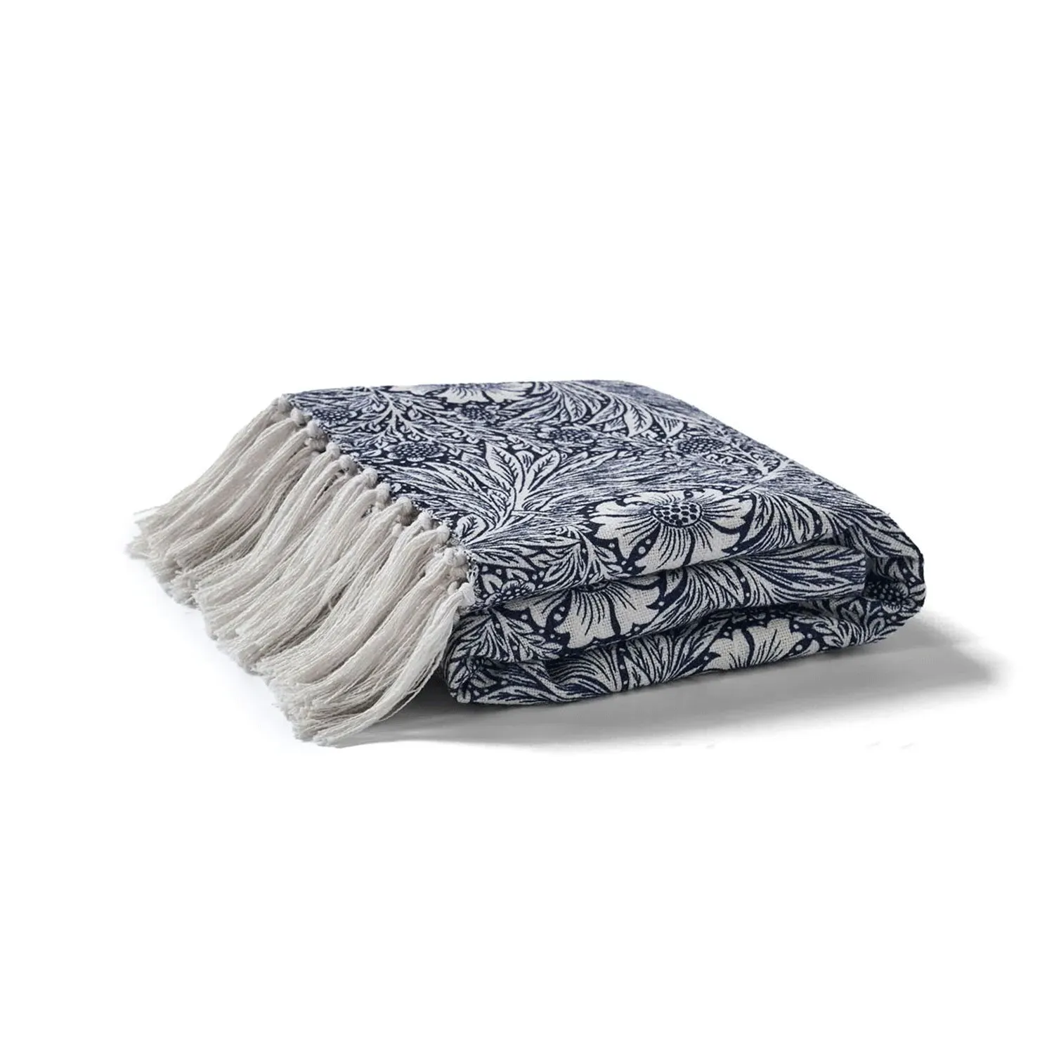 William Morris At Home Marigold Throw - Indigo Blue, Cotton by Julian Charles