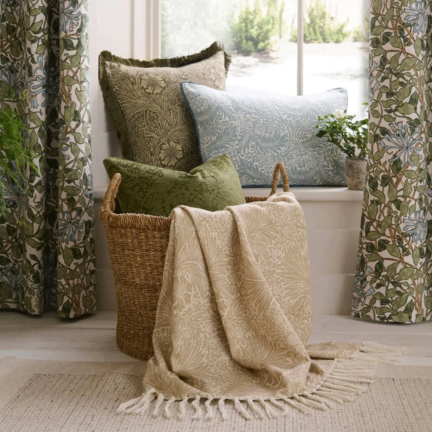 William Morris At Home Marigold Throw - Natural, Cotton by Julian Charles, alternate view