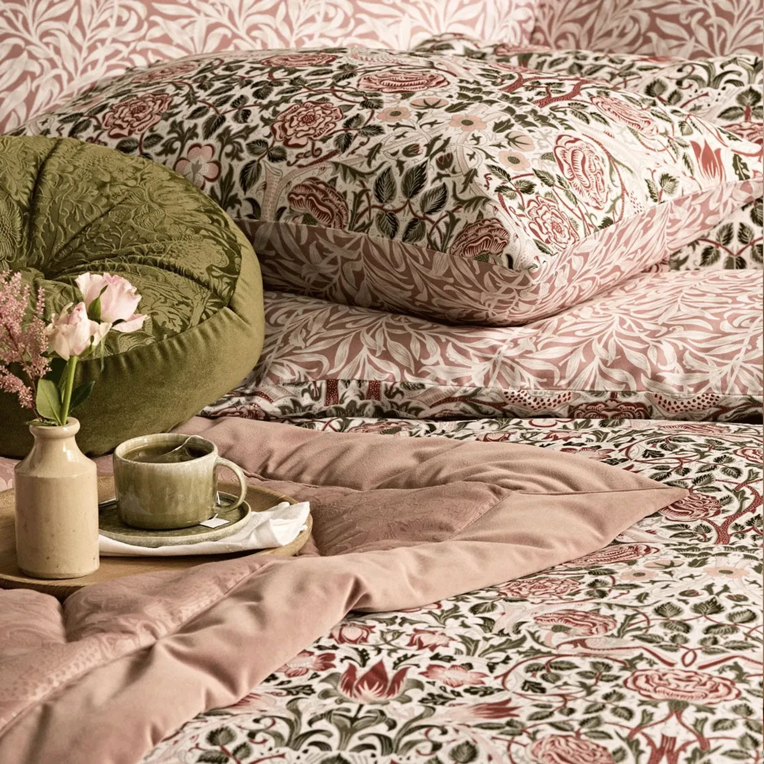 William Morris At Home Rose Single Duvet Set - Pink, Cotton Sateen alternate view