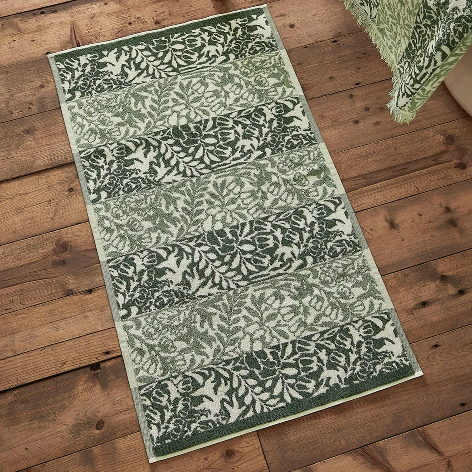 William Morris At Home Rose Stripe Bath Mat - Green, Cotton by Julian Charles