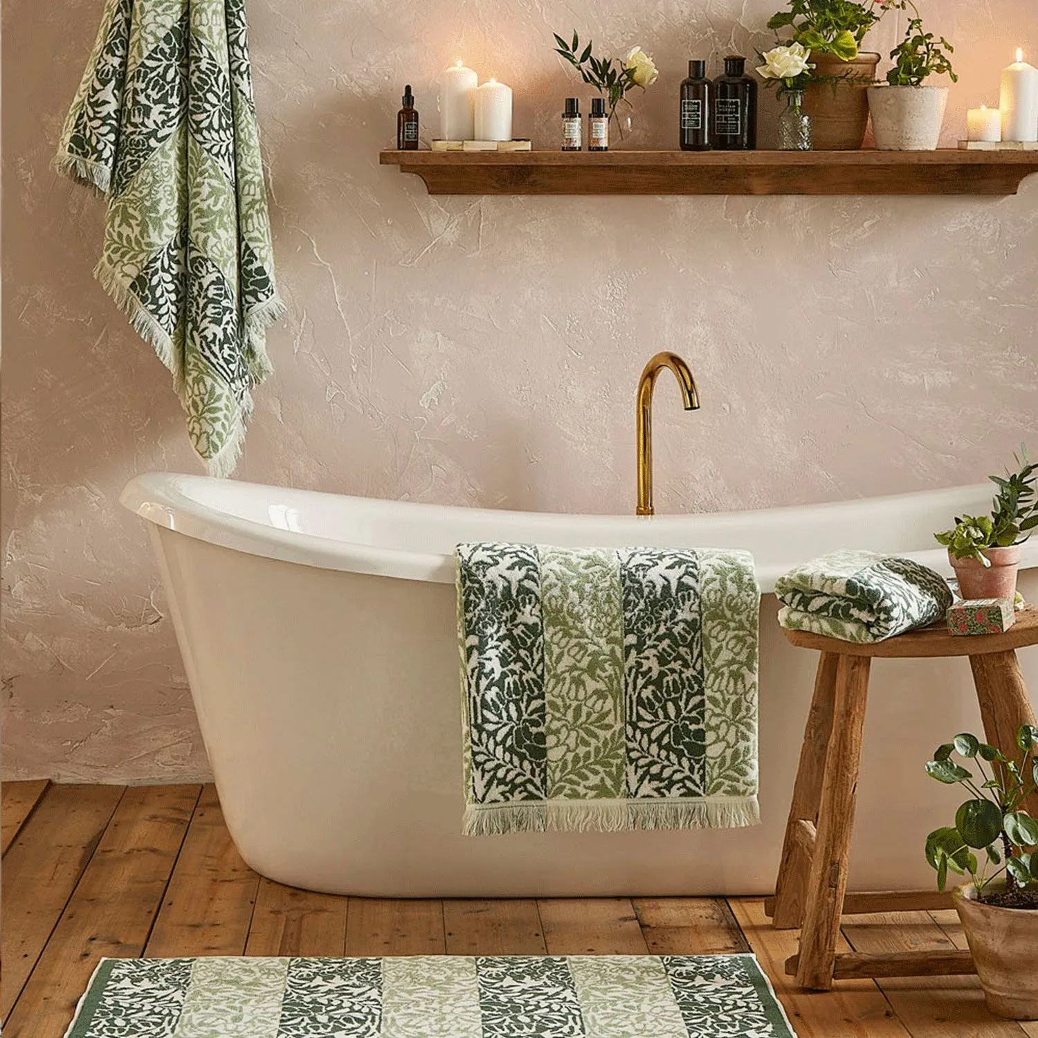 William Morris At Home Rose Stripe Bath Towel - Sage Green, Cotton by Julian Charles, image 2