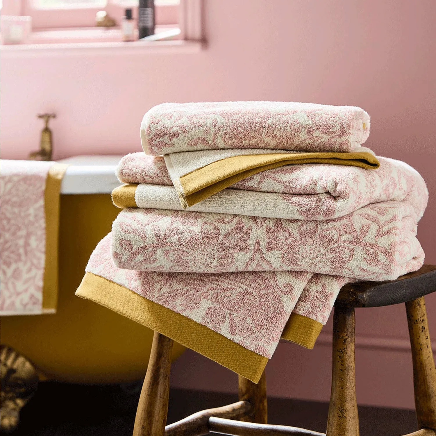 William Morris At Home Strawberry Thief Bath Towel - Pink, Cotton by Julian Charles
