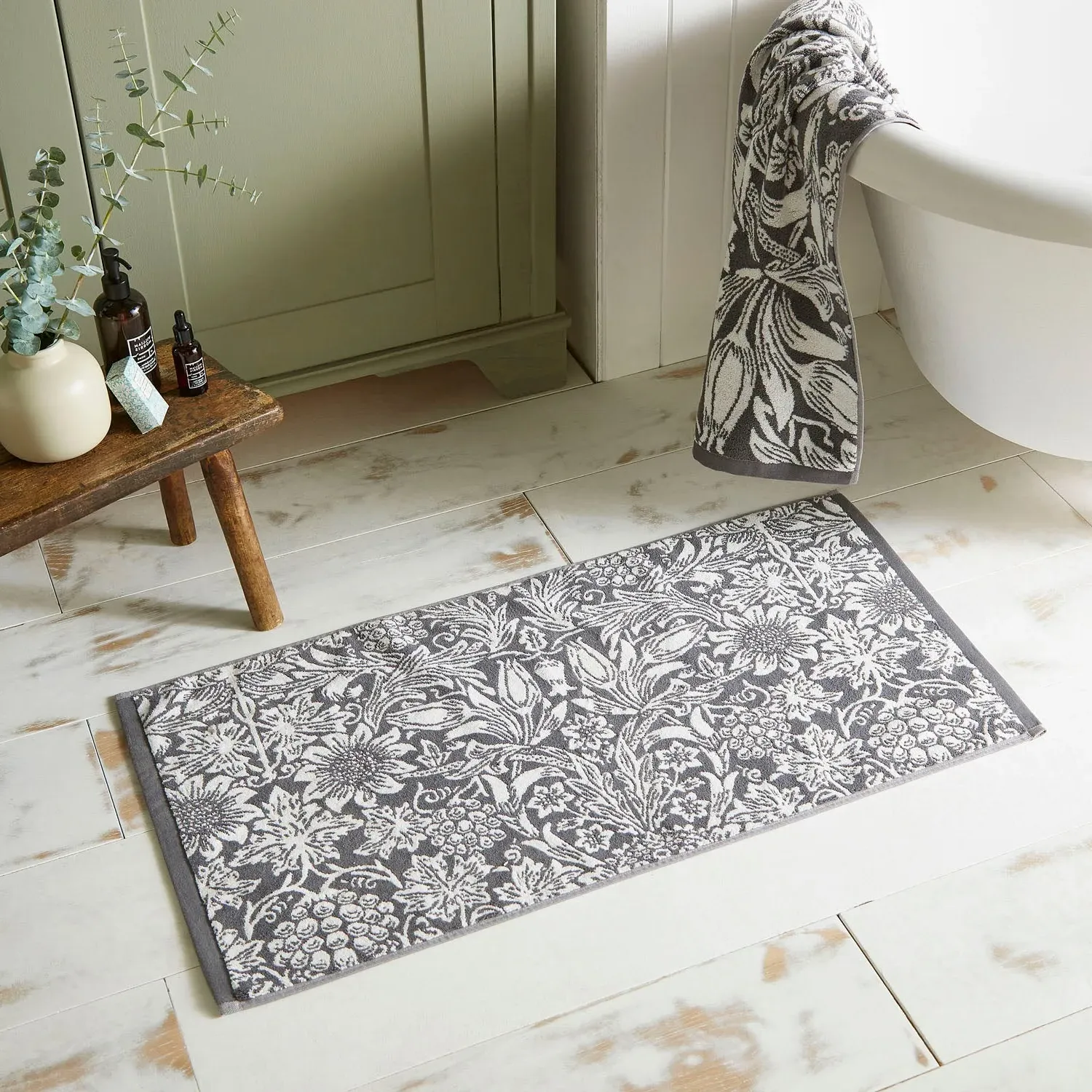 William Morris At Home Sunflower Cotton Bath Mat - Grey by Julian Charles, alternate view