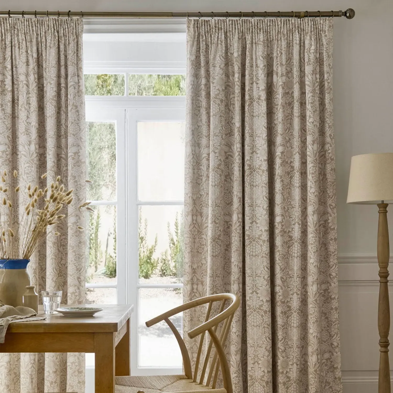 William Morris At Home Sunflower Hessian Blackout Pencil Pleat Curtains - Natural, Cotton by Julian Charles