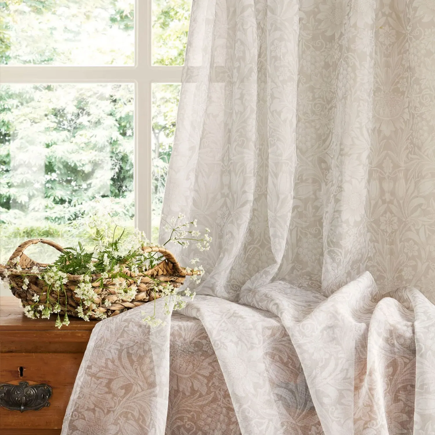 William Morris At Home Sunflowers Slot Top Sheer Voile - Natural by Julian Charles, alternate view
