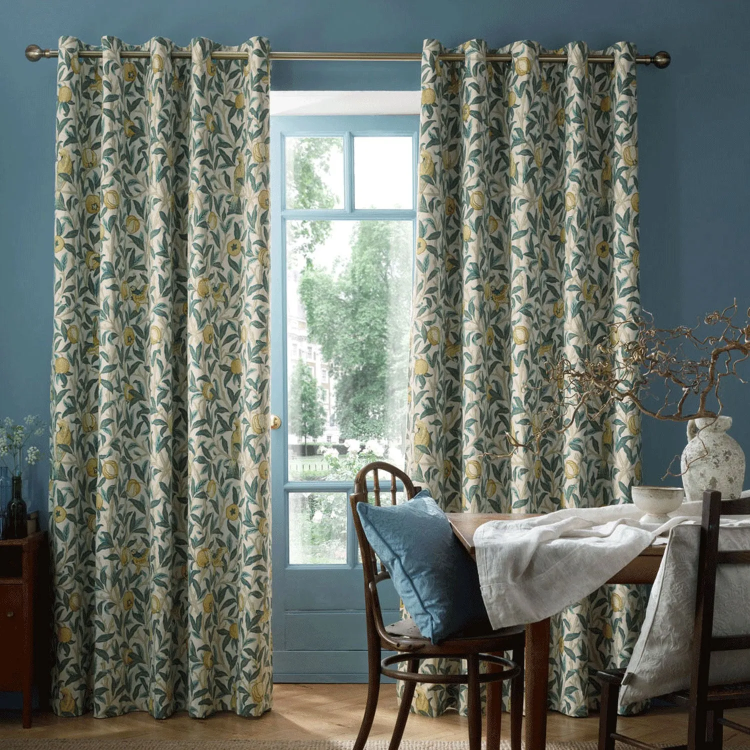 William Morris Bird & Pomegranate Blackout Eyelet Curtains - Blue, Cotton by Julian Charles