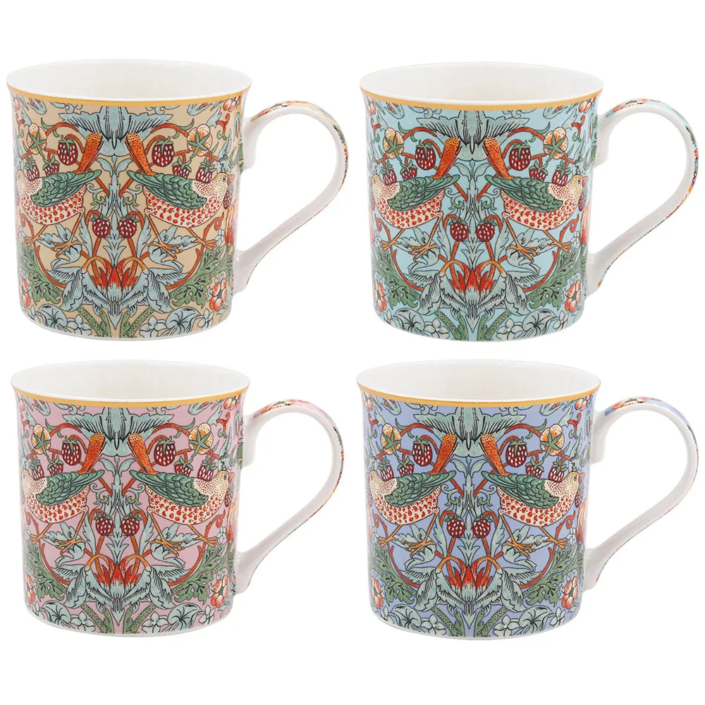 William Morris Dark Strawberry Thief Mugs Set of 4 - Fine China by Julian Charles