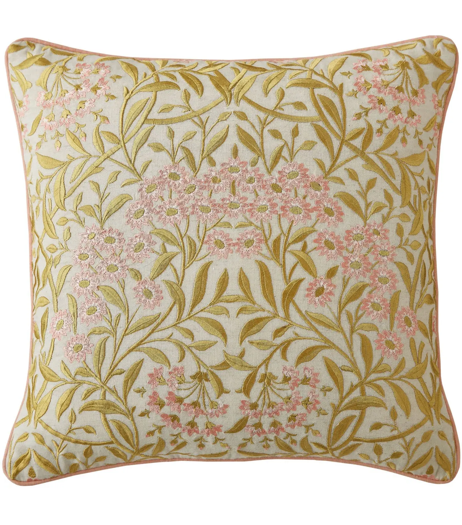 William Morris Michaelmas Daisy Embroidered Cushion - Pink, Gold by Julian Charles