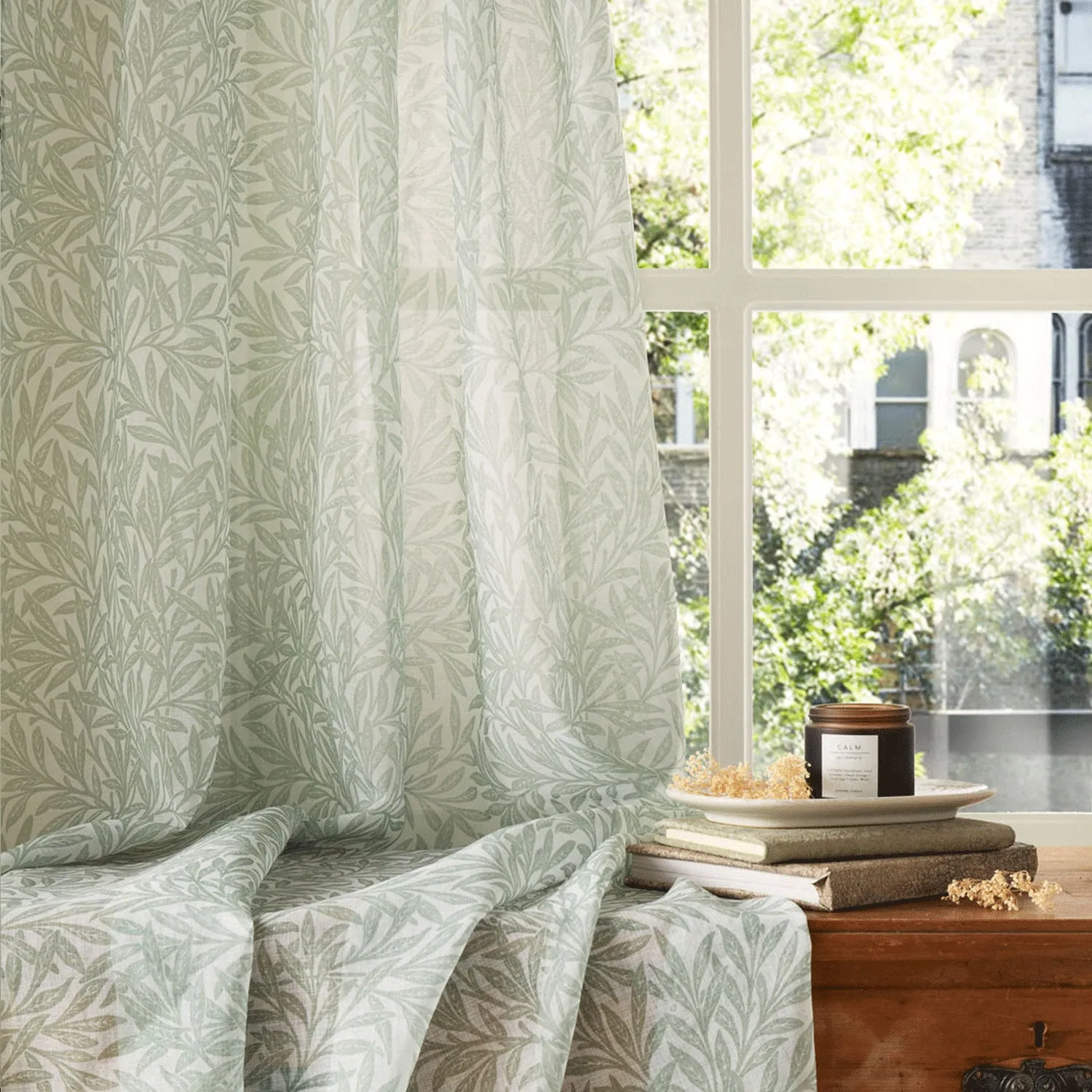 William Morris Original Willow Slot Top Sheer Voile Panel - Sage Green by Julian Charles, image 2