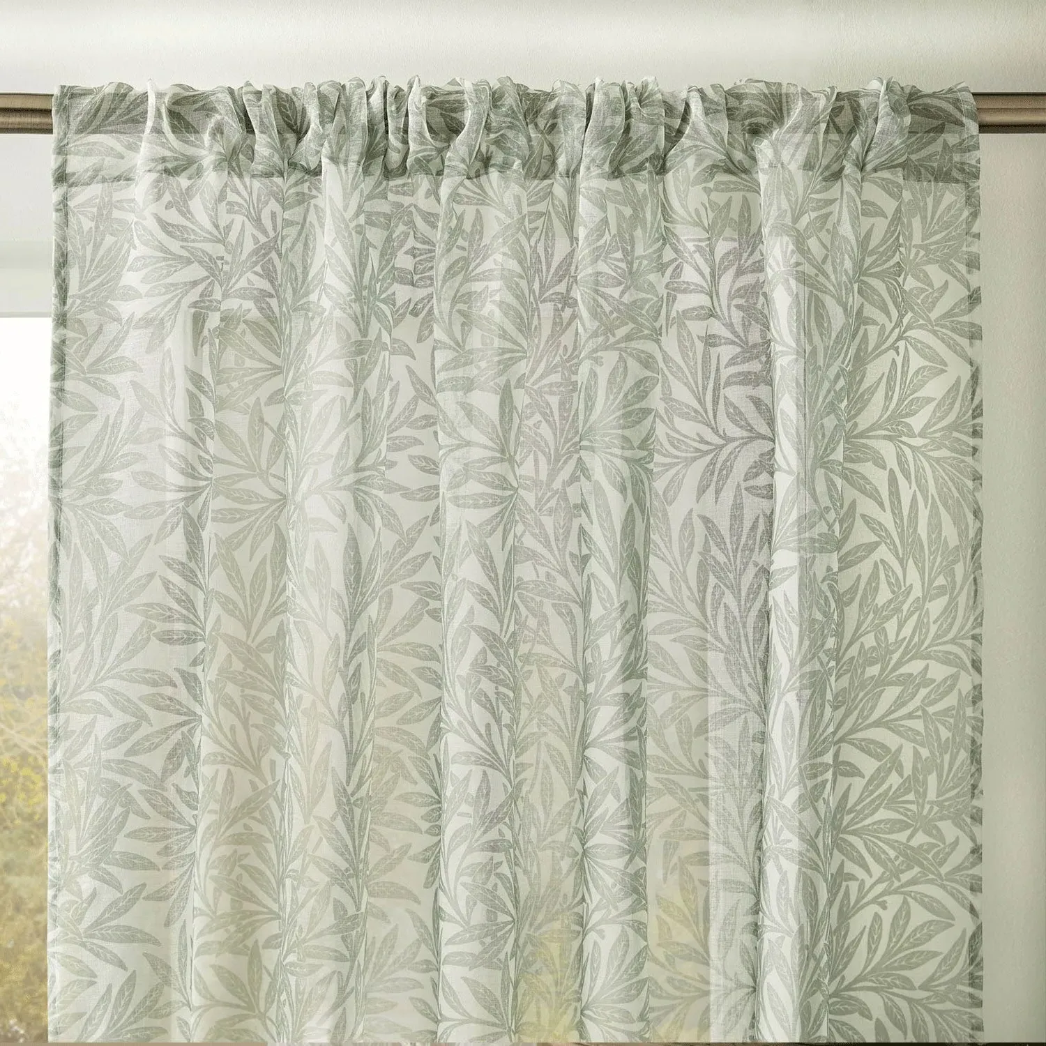 William Morris Original Willow Slot Top Sheer Voile Panel - Sage Green by Julian Charles