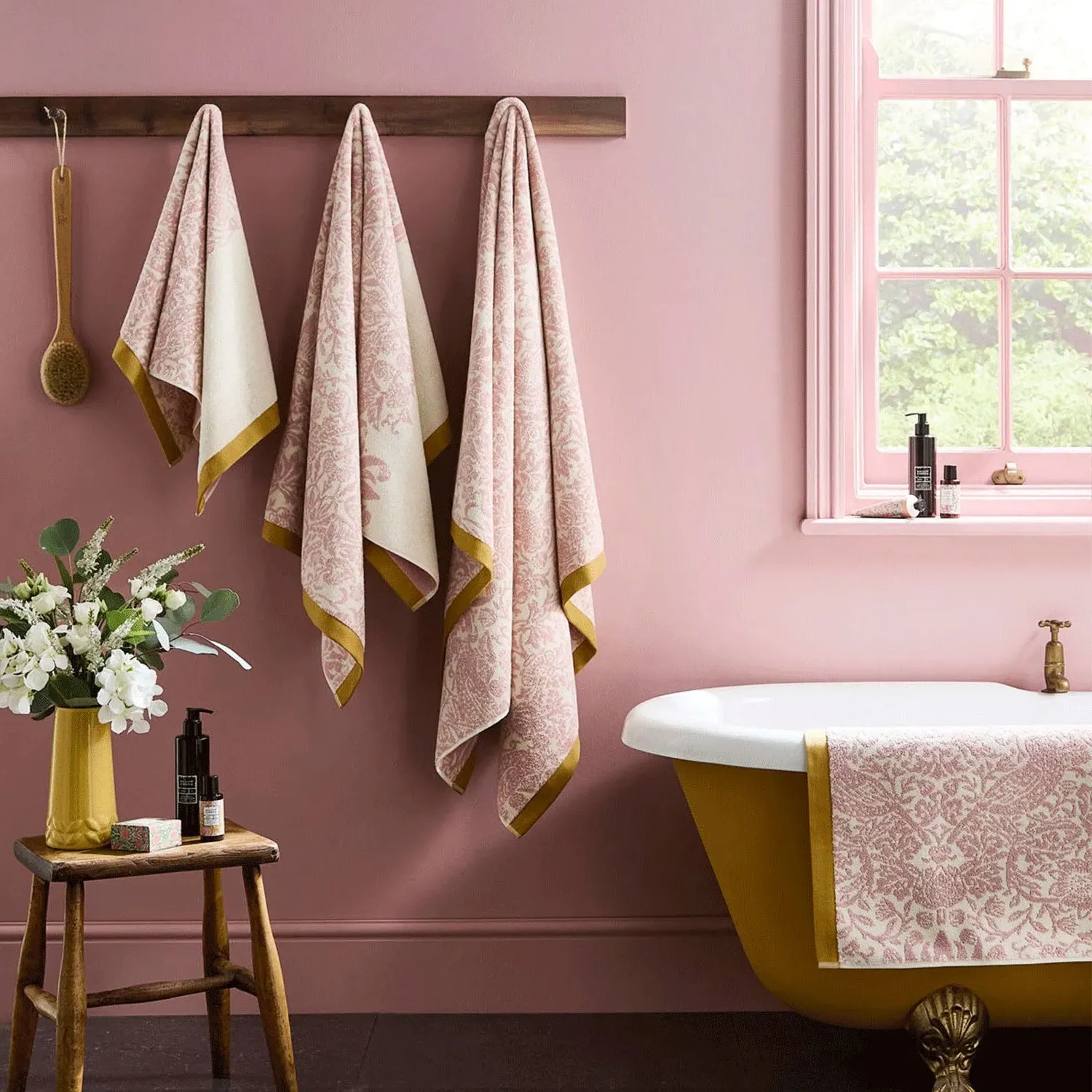 William Morris Strawberry Thief Bath Mat - Pink by Julian Charles, image 2