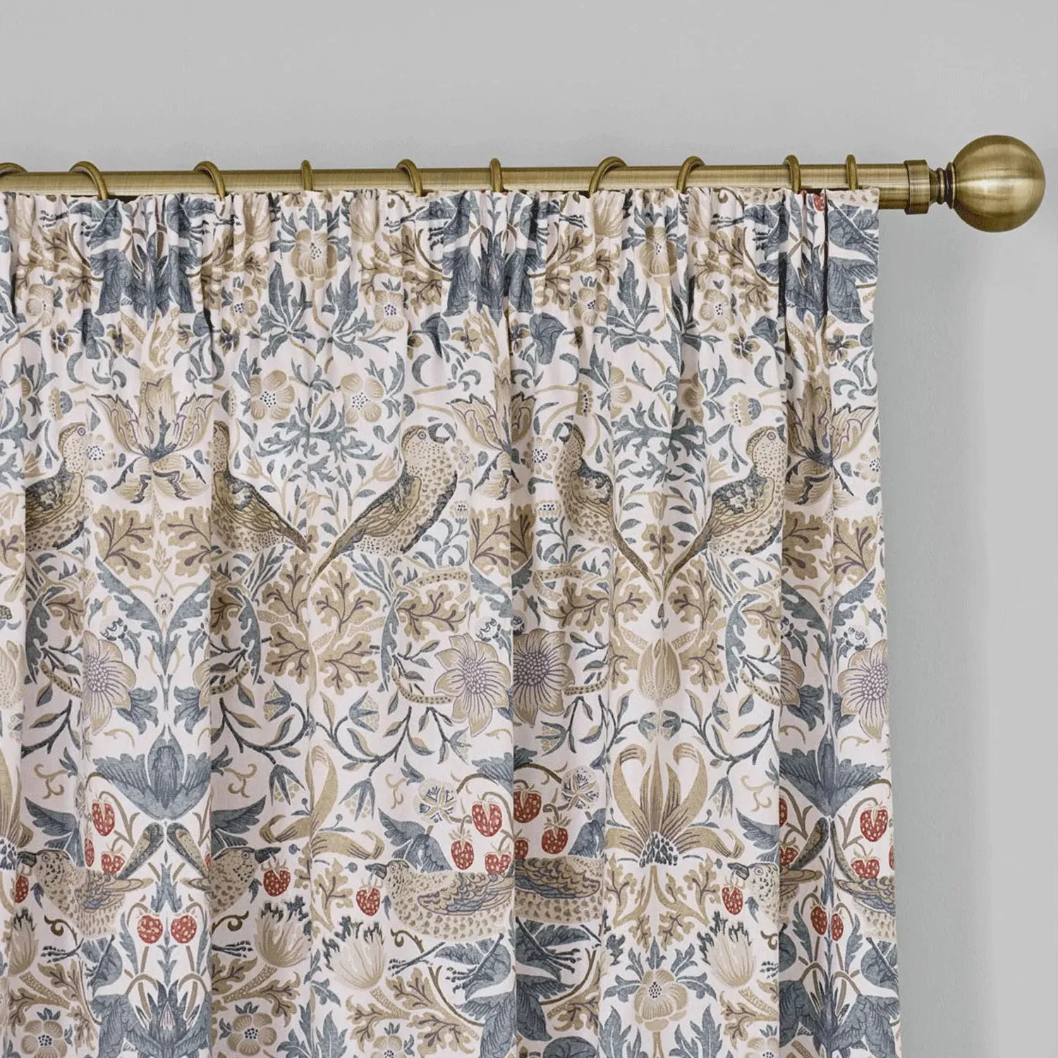 William Morris Strawberry Thief Hessian Pencil Pleat Curtains - Natural by Julian Charles, image 2