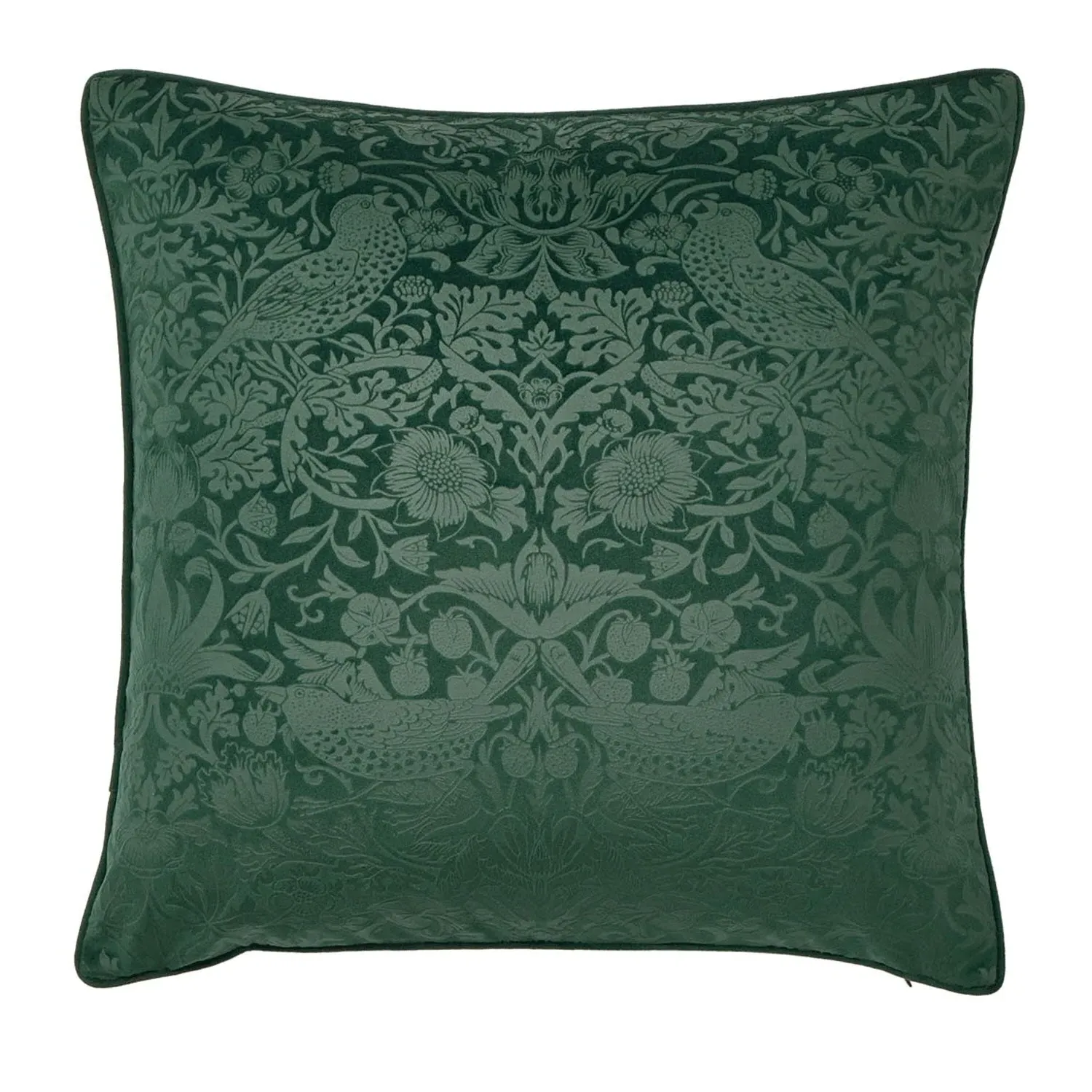 William Morris Strawberry Thief Large Cushion - Forest Green, Velvet by Julian Charles