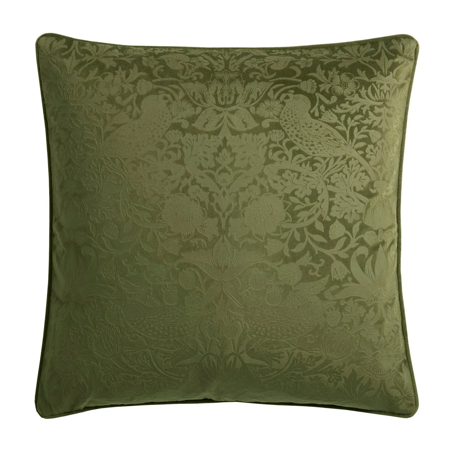 William Morris Strawberry Thief Large Cushion - Olive, Velvet by Julian Charles