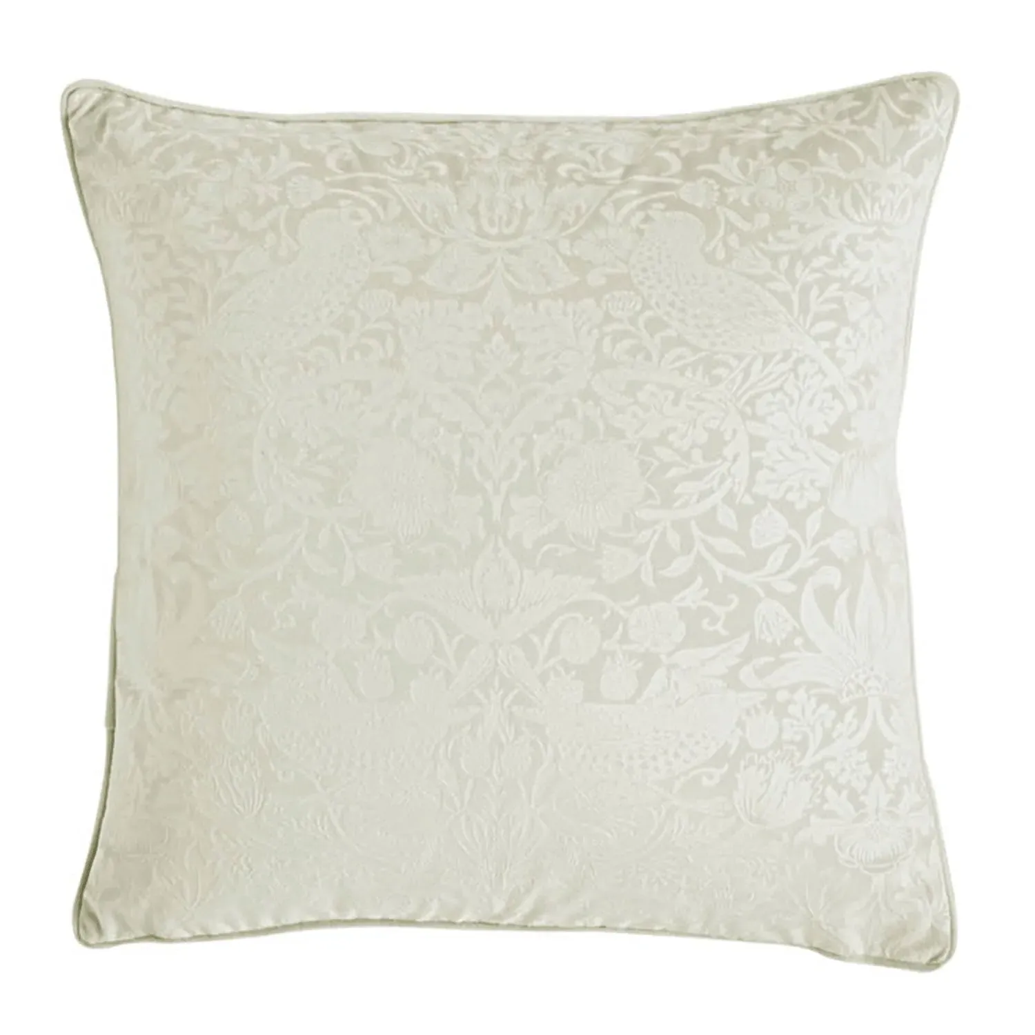 William Morris Strawberry Thief Large Cushion - Oyster, Velvet by Julian Charles