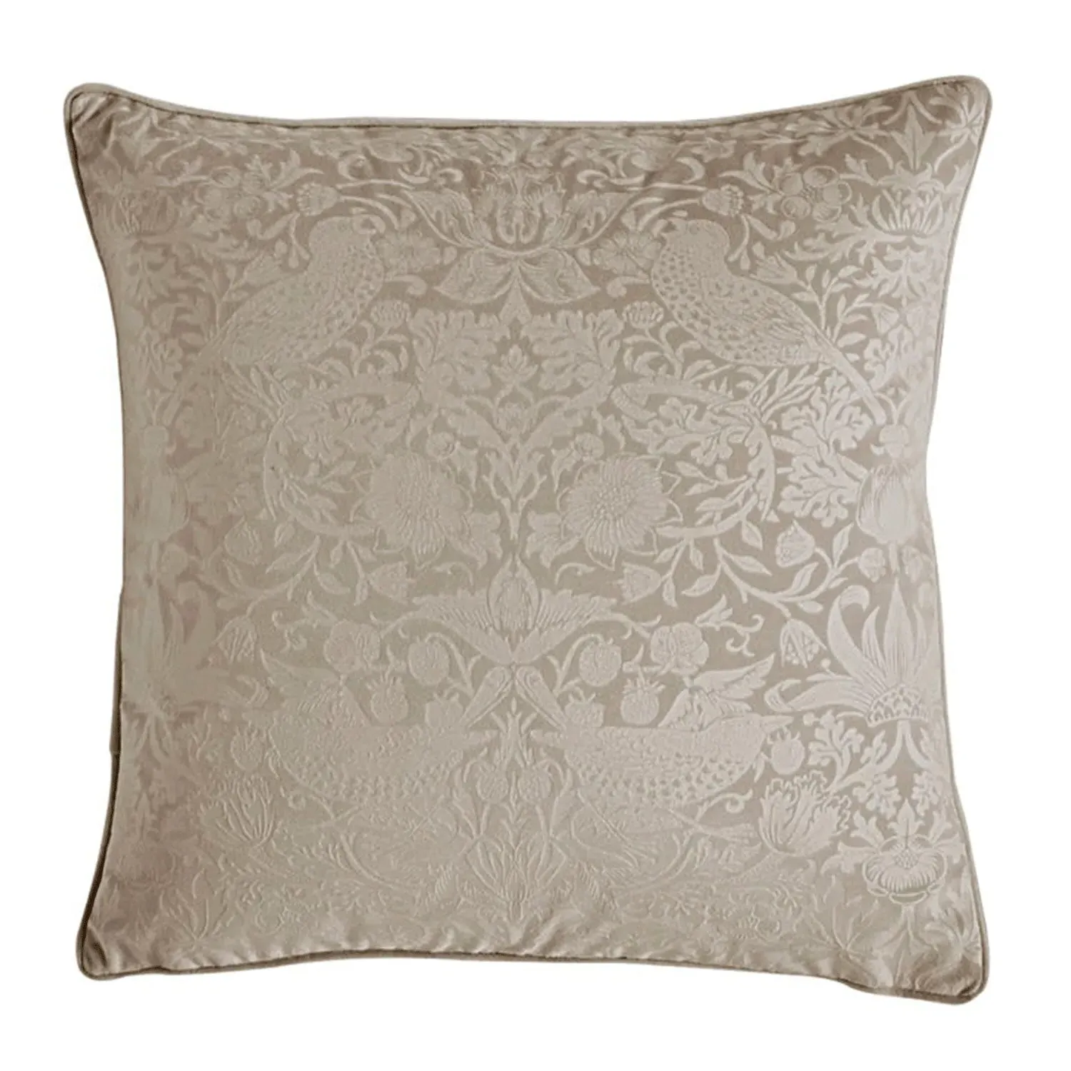 William Morris Strawberry Thief Large Cushion - Porcini, Velvet by Julian Charles