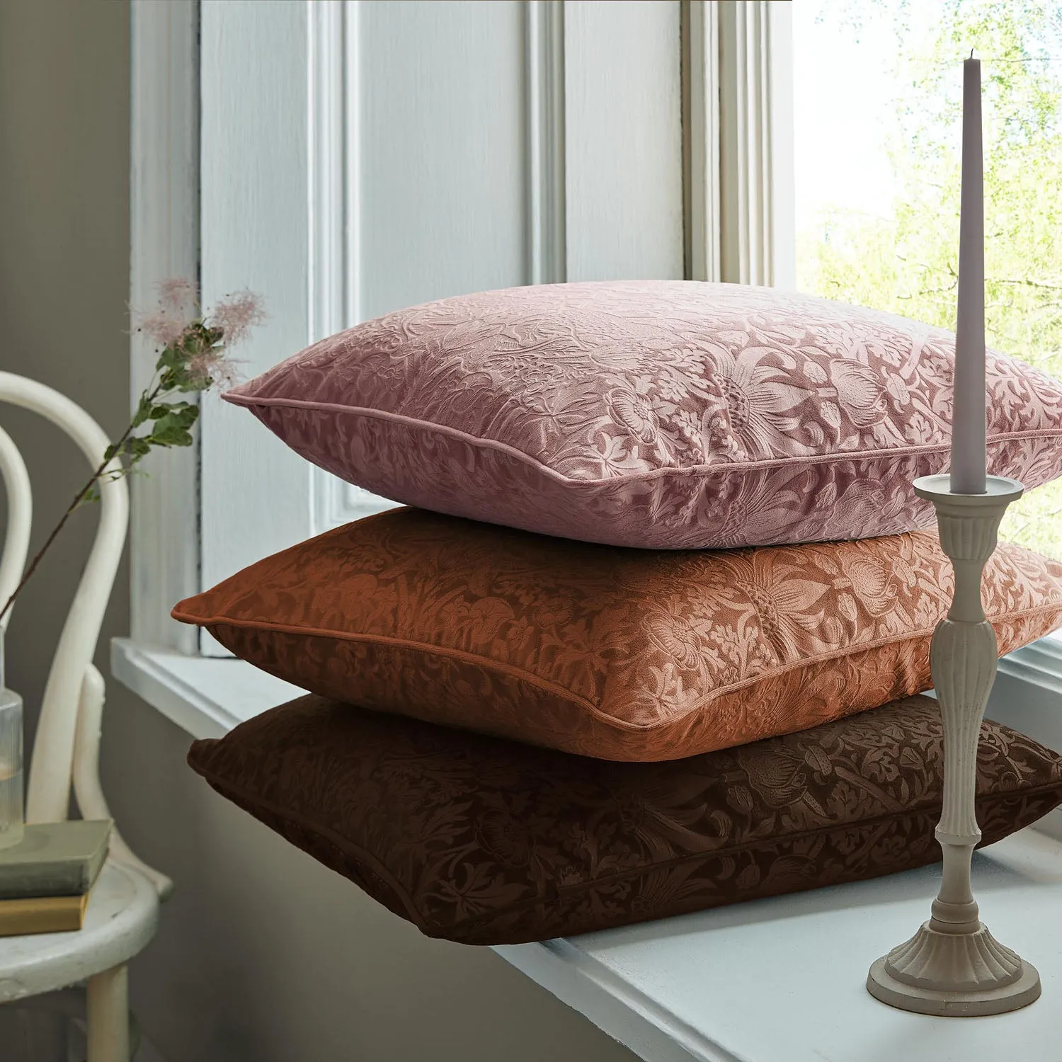 William Morris Strawberry Thief Large Cushion - Tea Rose, Velvet by Julian Charles, image 2