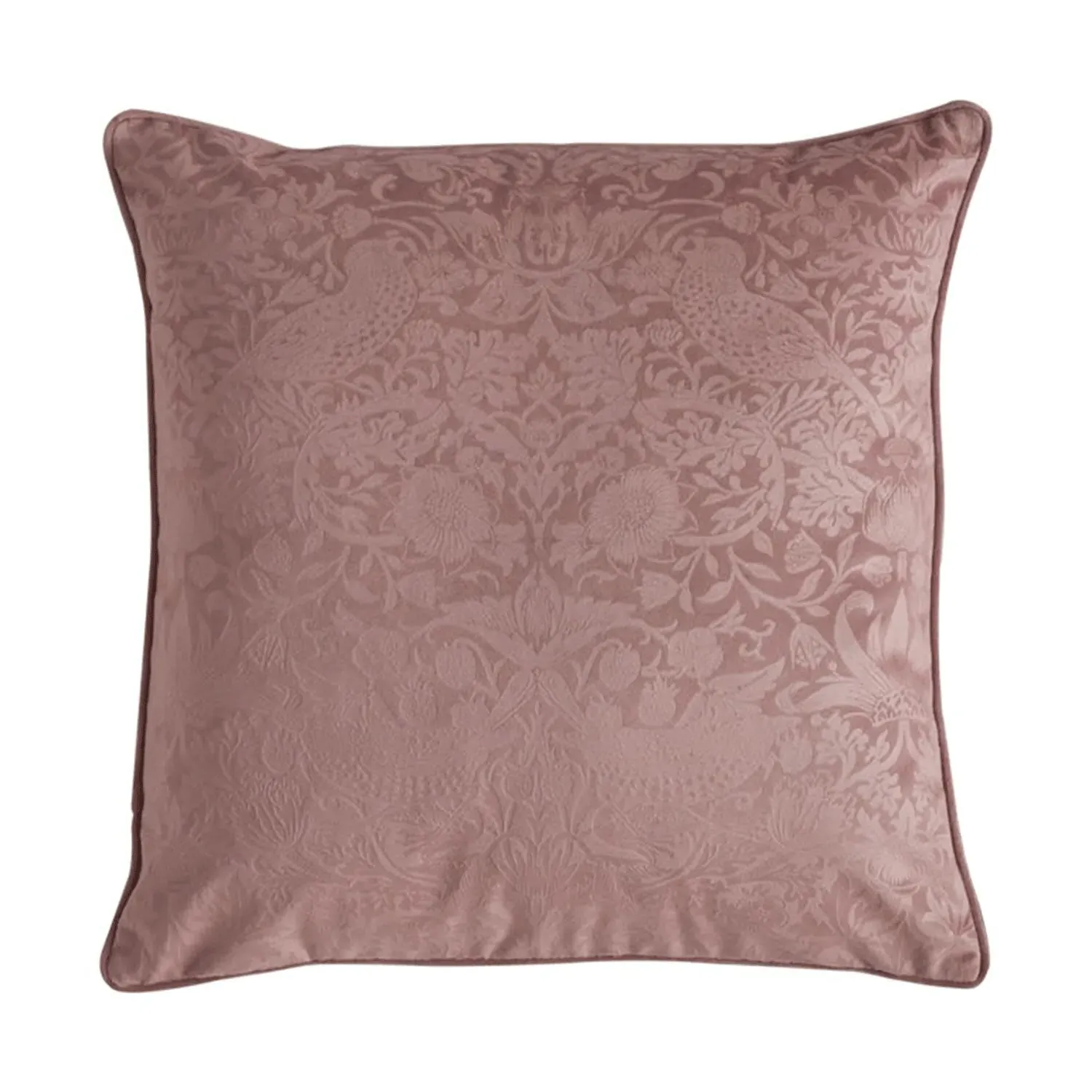 William Morris Strawberry Thief Large Cushion - Tea Rose, Velvet by Julian Charles