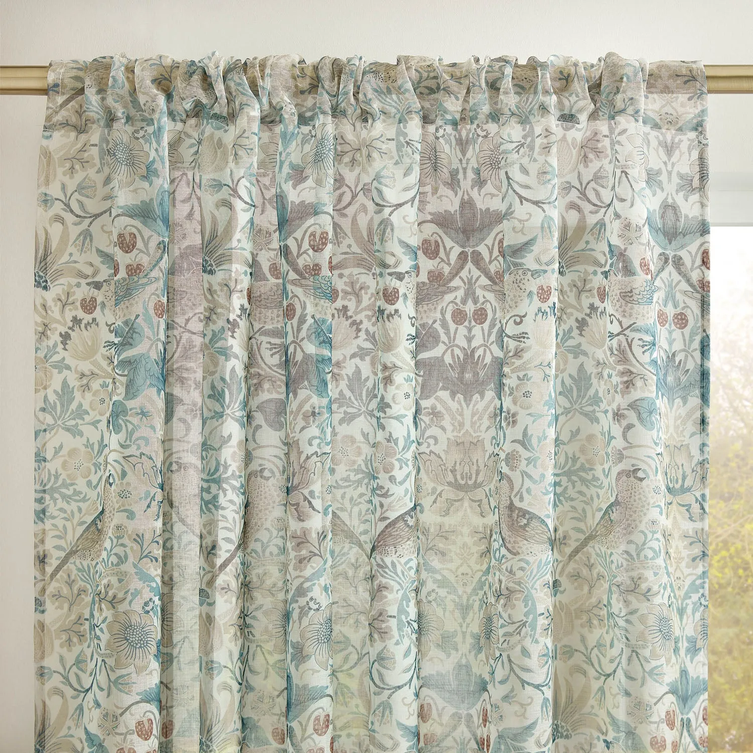William Morris Strawberry Thief Slot Top Sheer Voile Panel - Blue, Polyester by Julian Charles
